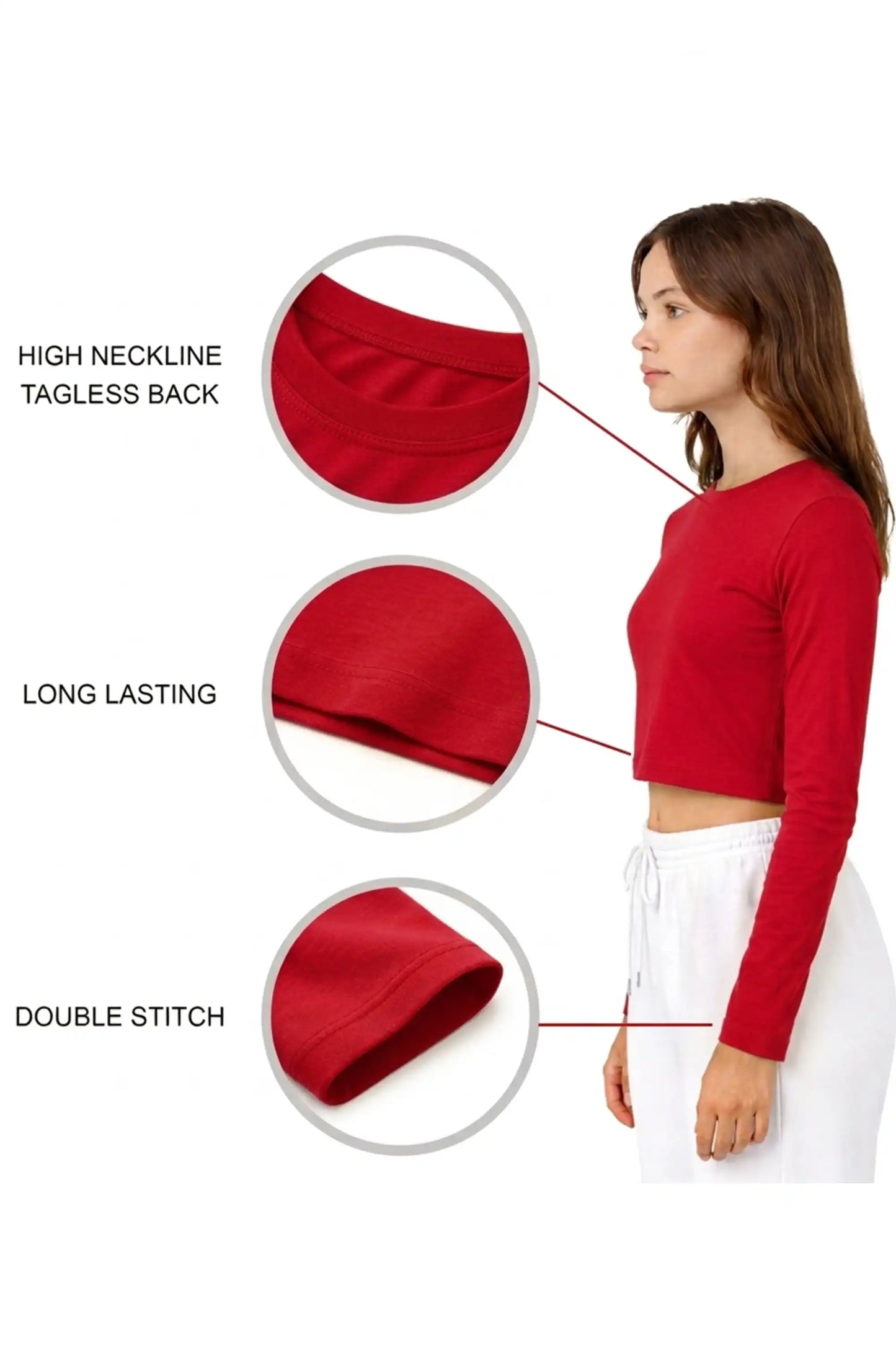 Girls' Long Sleeve Crop Top – Soft Cotton, 4-Way Stretch, Breathable Everyday Tee