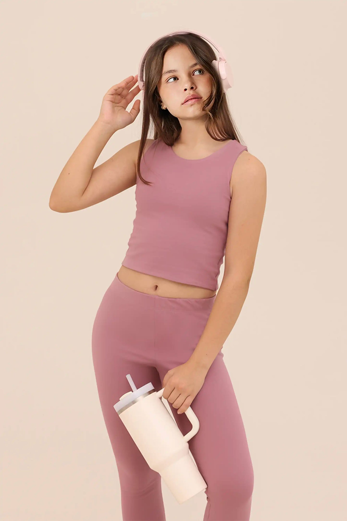 Girls' Double Lined Sleeveless Basic Crop Tank Top