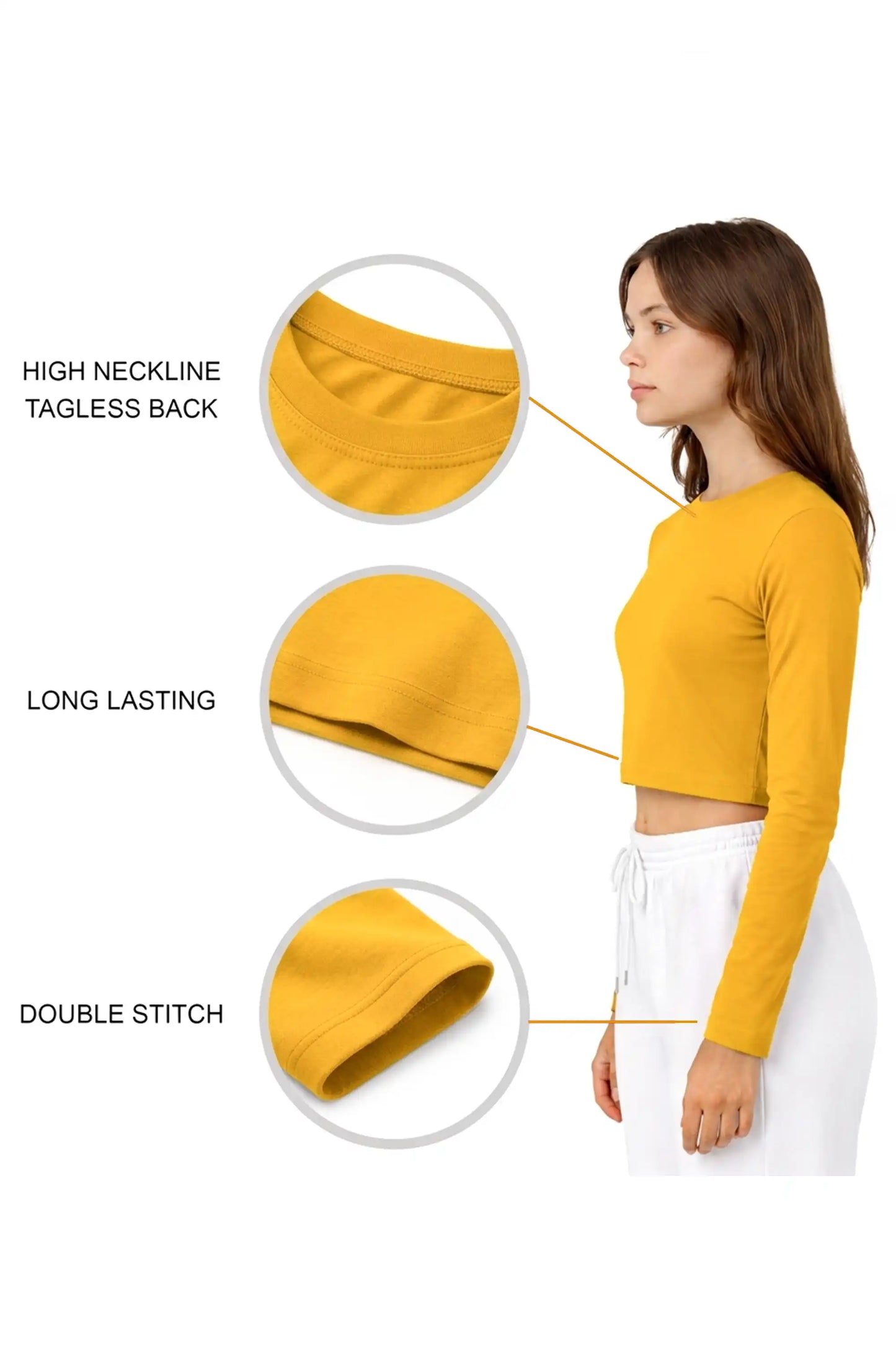Girls' Long Sleeve Crop Top – Soft Cotton, 4-Way Stretch, Breathable Everyday Tee