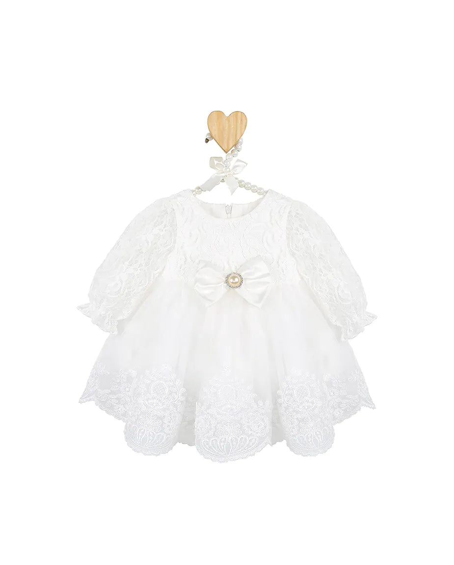 Baby Girls White Lace & Satin Christening Dress Set