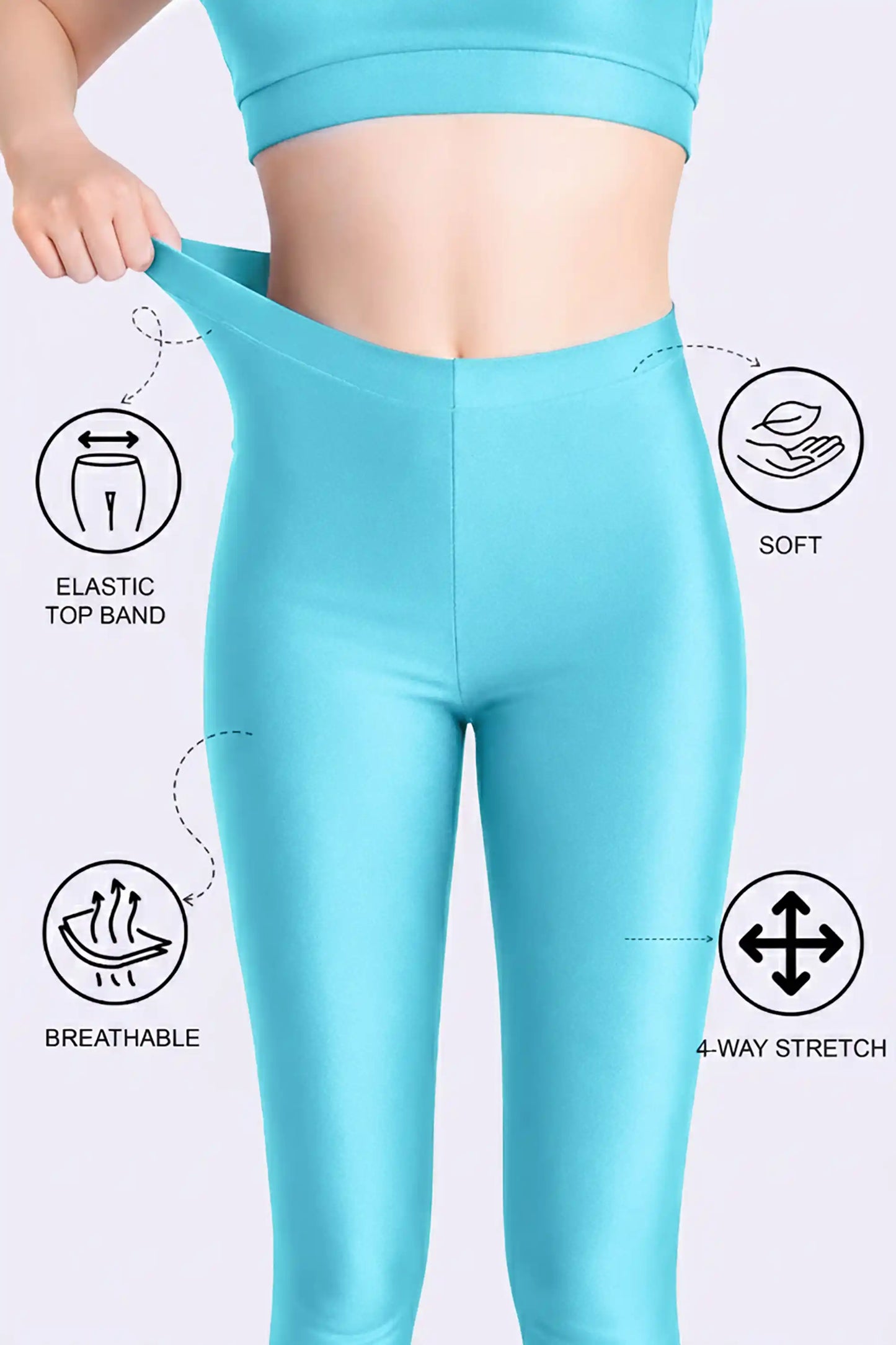 Girls Shiny High Waisted Leggings – Dance & Gymnastics Stretch Tights