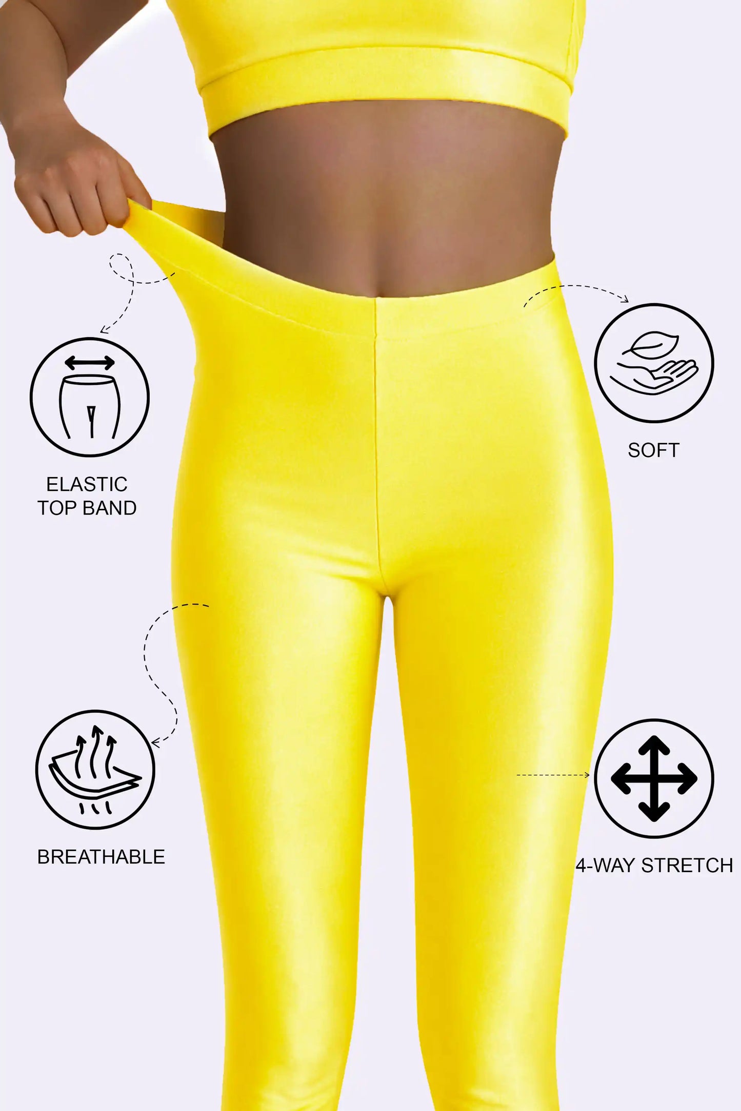 Girls Shiny High Waisted Leggings – Dance & Gymnastics Stretch Tights