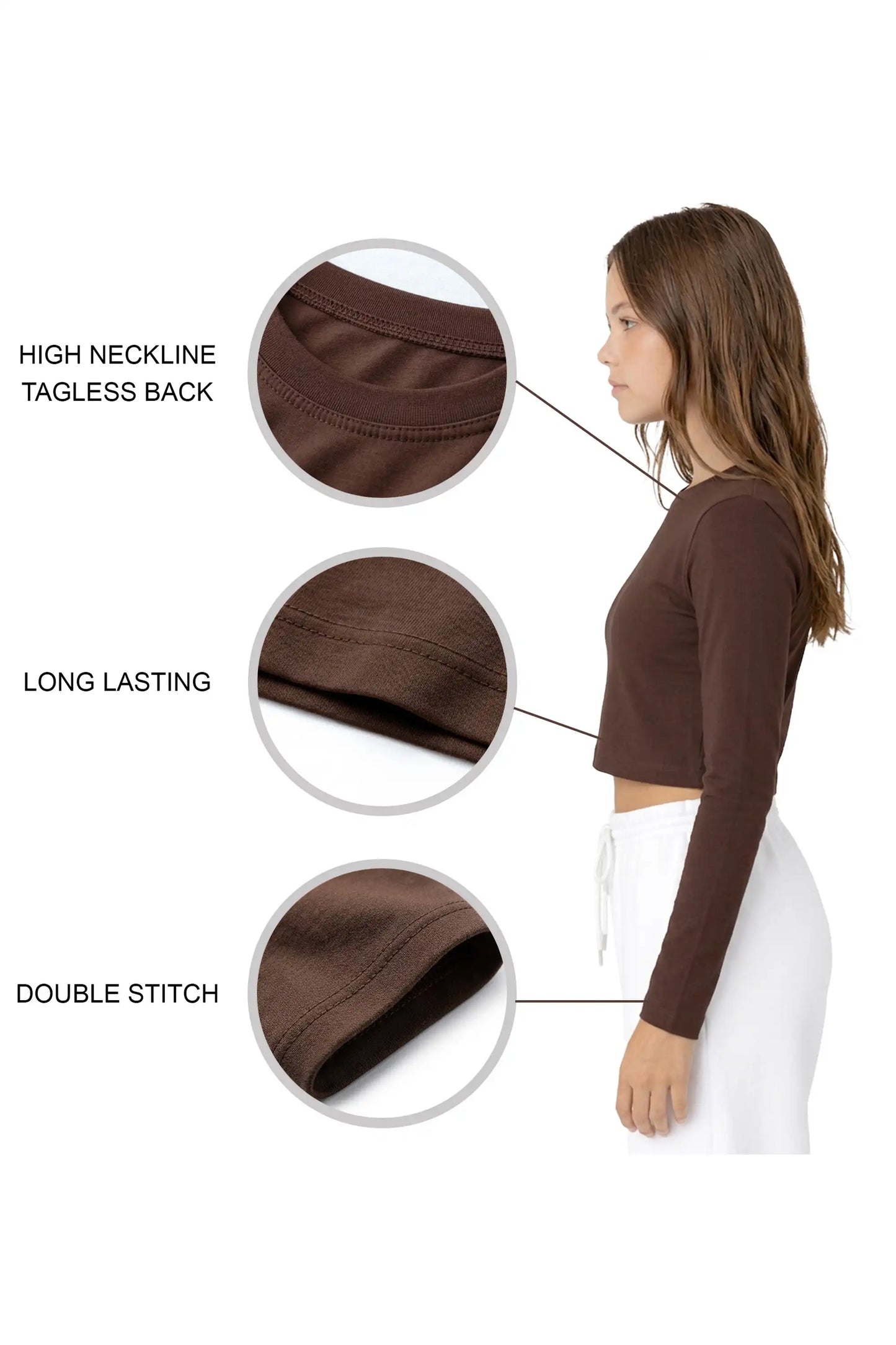 Girls' Long Sleeve Crop Top – Soft Cotton, 4-Way Stretch, Breathable Everyday Tee