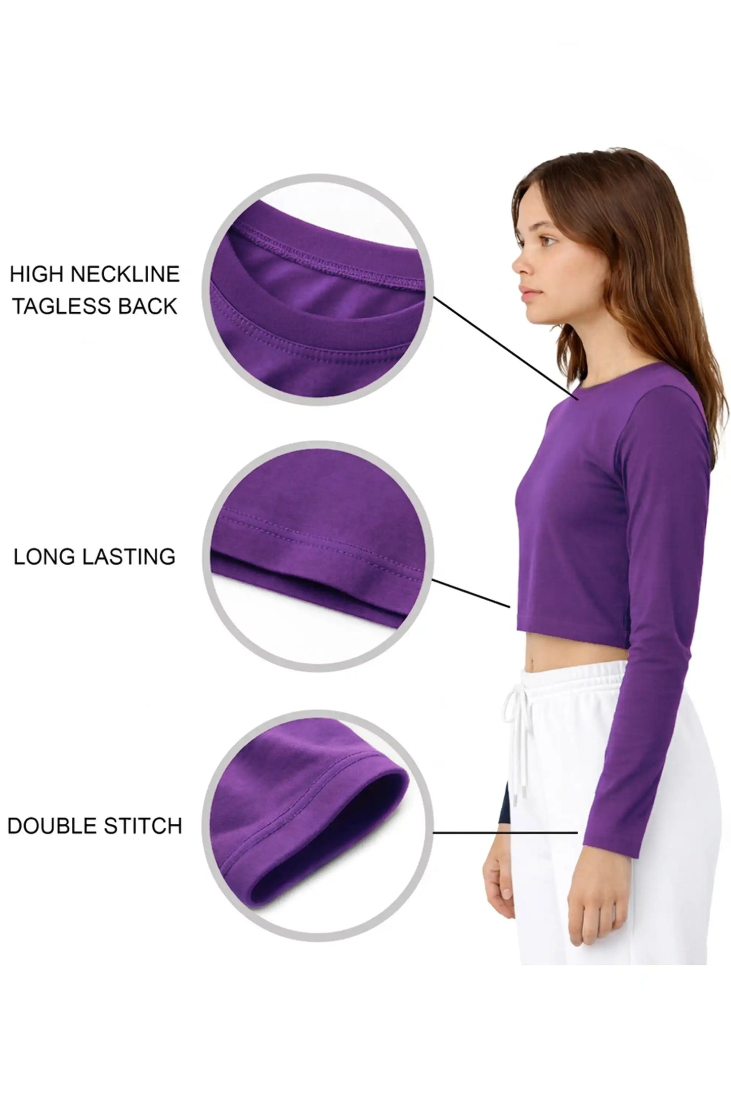 Girls' Long Sleeve Crop Top – Soft Cotton, 4-Way Stretch, Breathable Everyday Tee