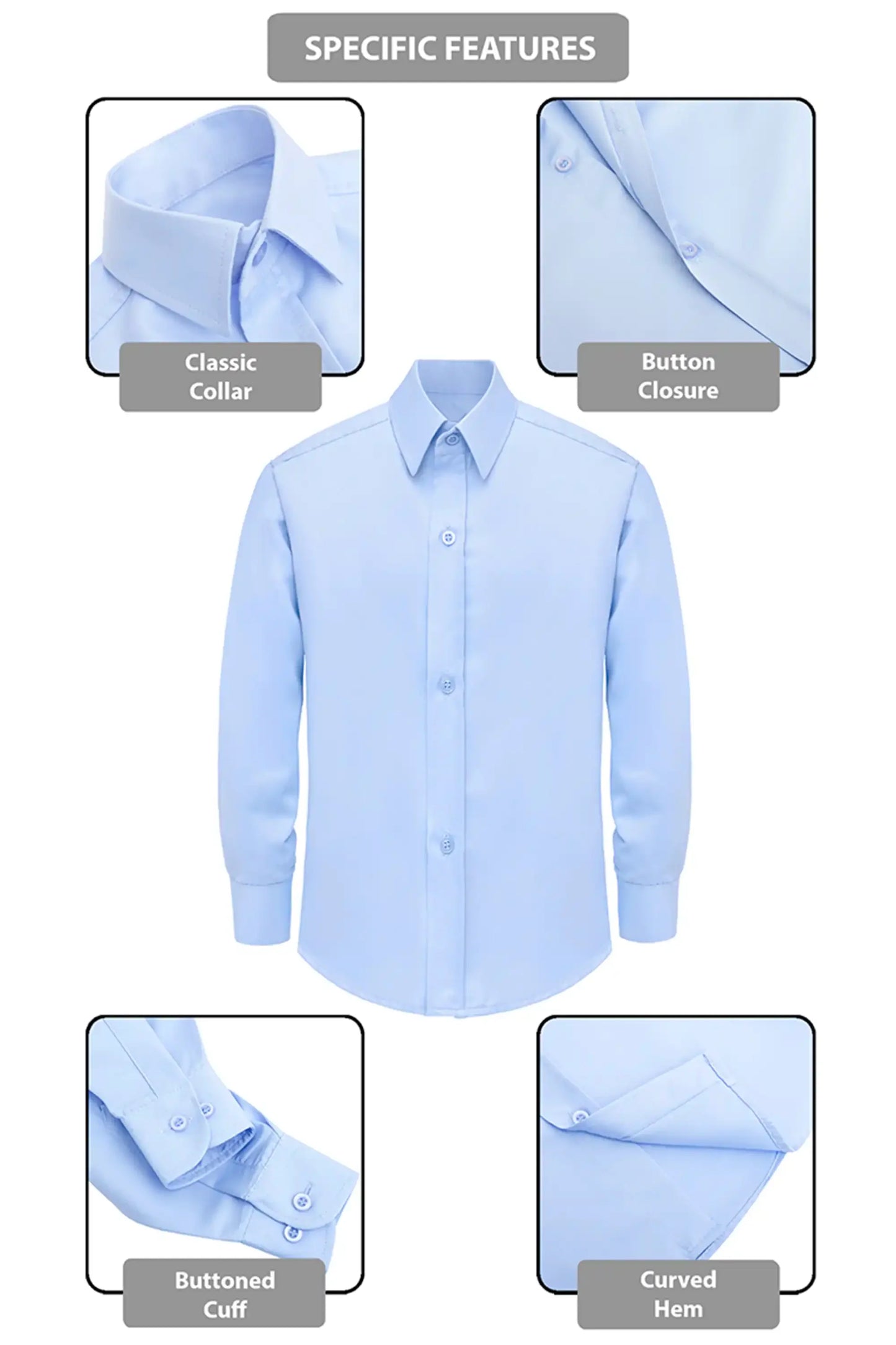 Boys' Button Down Shirt Solid Long Sleeve Dress Shirt