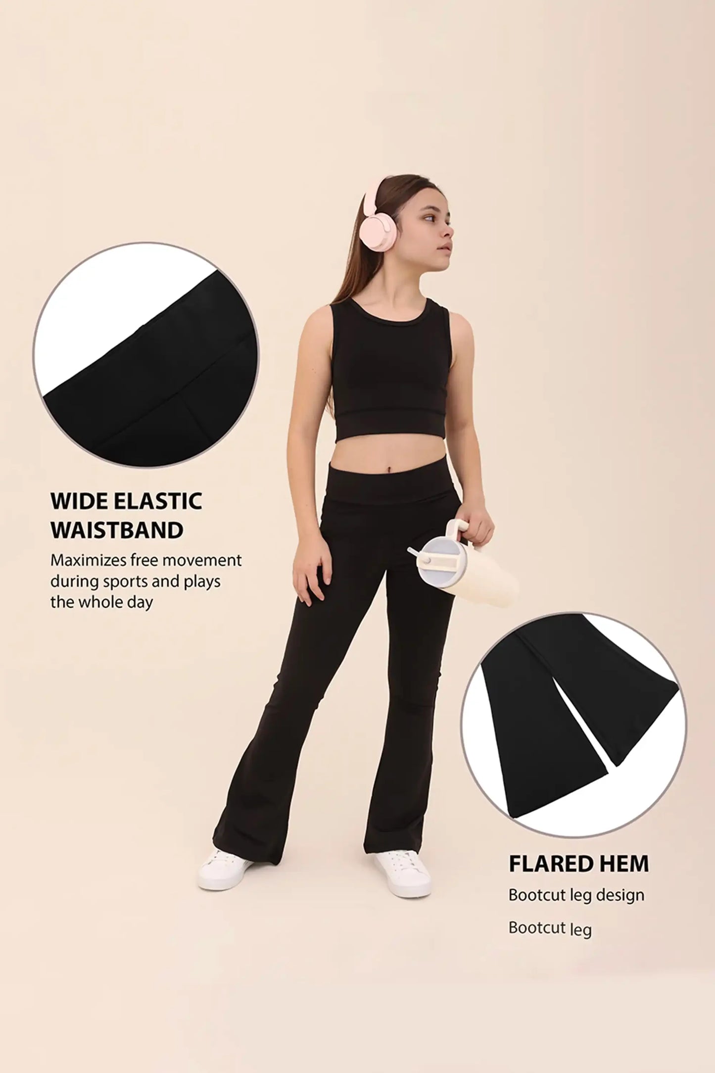 Girls Flare Leggings Dance Bottoms High Waisted Bootcut Yoga Pants