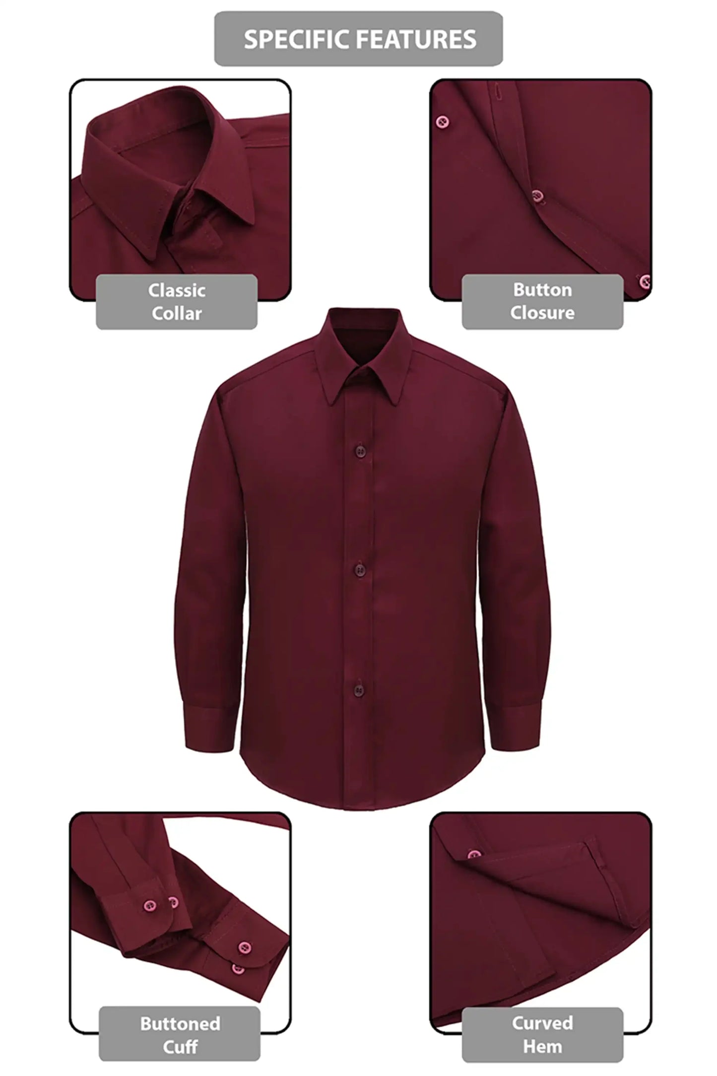 Boys' Button Down Shirt Solid Long Sleeve Dress Shirt