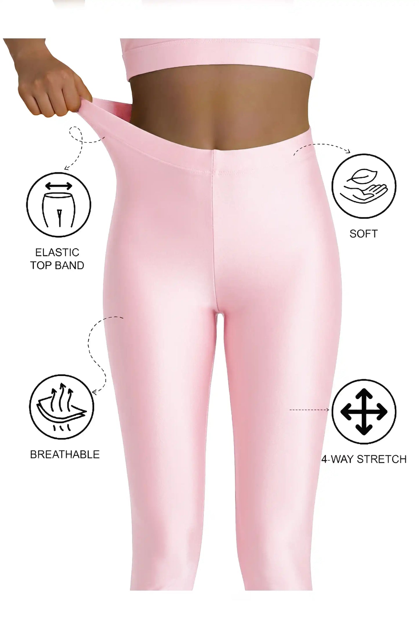 Girls Shiny High Waisted Leggings – Dance & Gymnastics Stretch Tights