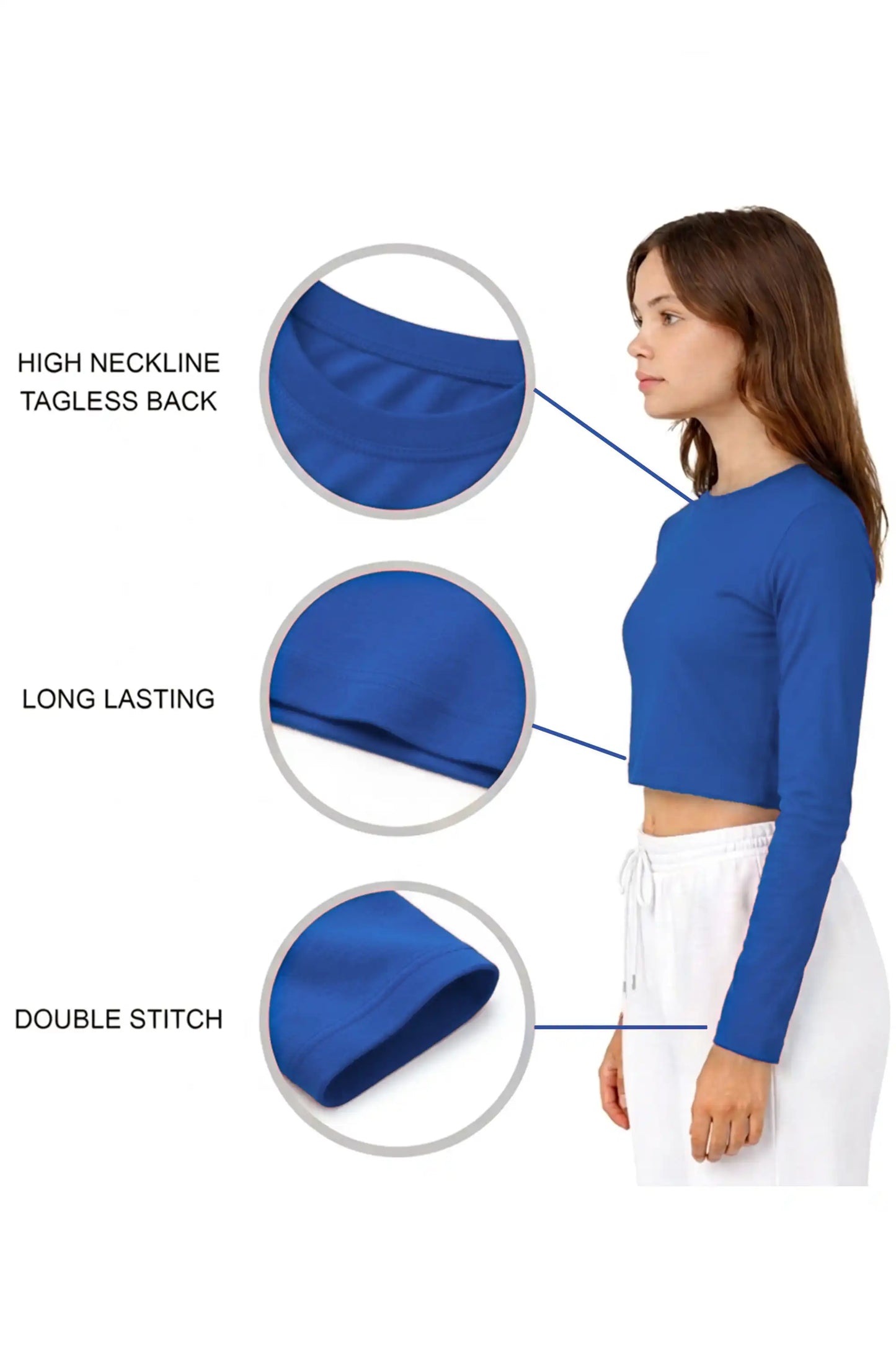 Girls' Long Sleeve Crop Top – Soft Cotton, 4-Way Stretch, Breathable Everyday Tee