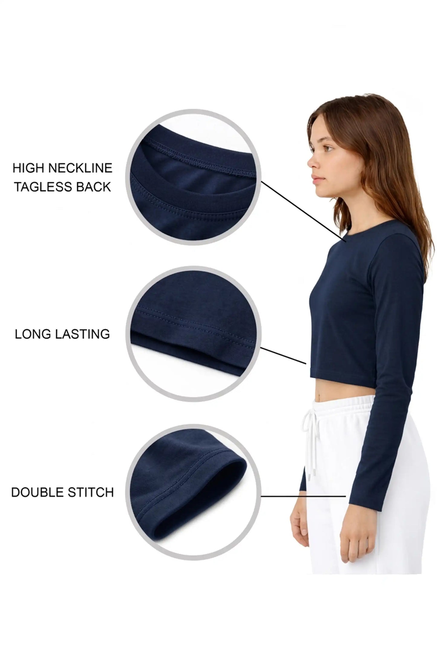 Girls' Long Sleeve Crop Top – Soft Cotton, 4-Way Stretch, Breathable Everyday Tee