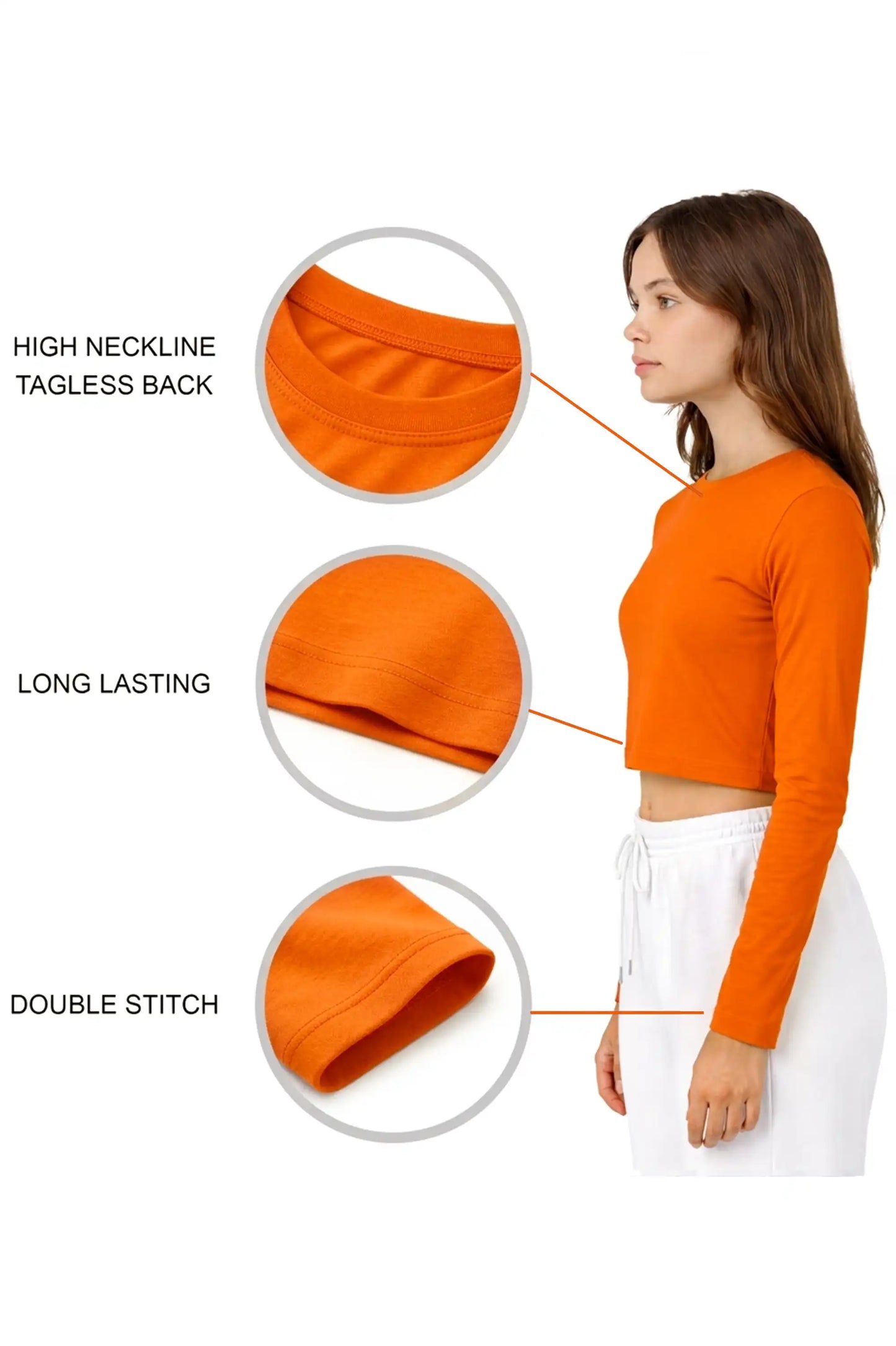 Girls' Long Sleeve Crop Top – Soft Cotton, 4-Way Stretch, Breathable Everyday Tee