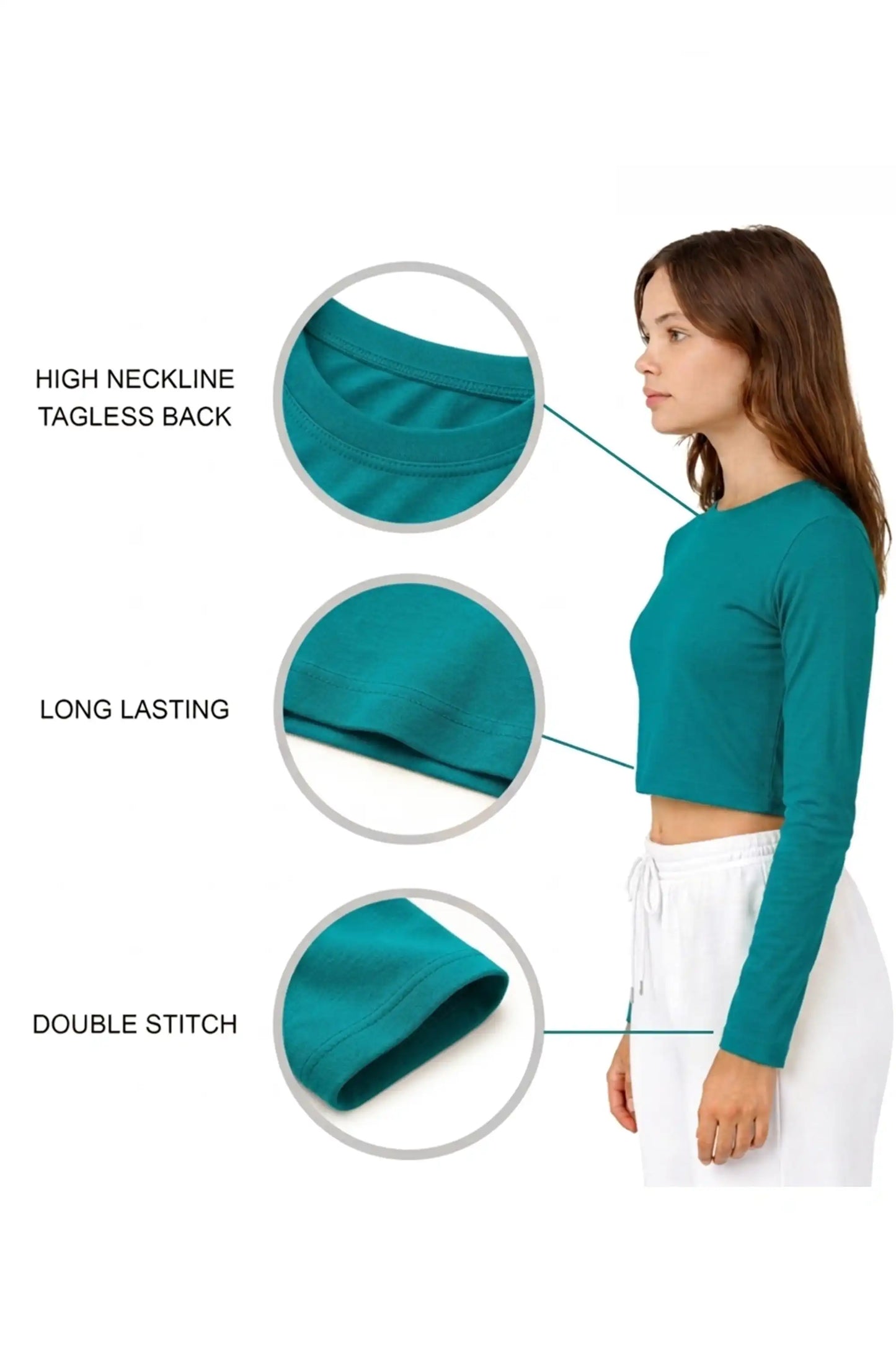 Girls' Long Sleeve Crop Top – Soft Cotton, 4-Way Stretch, Breathable Everyday Tee
