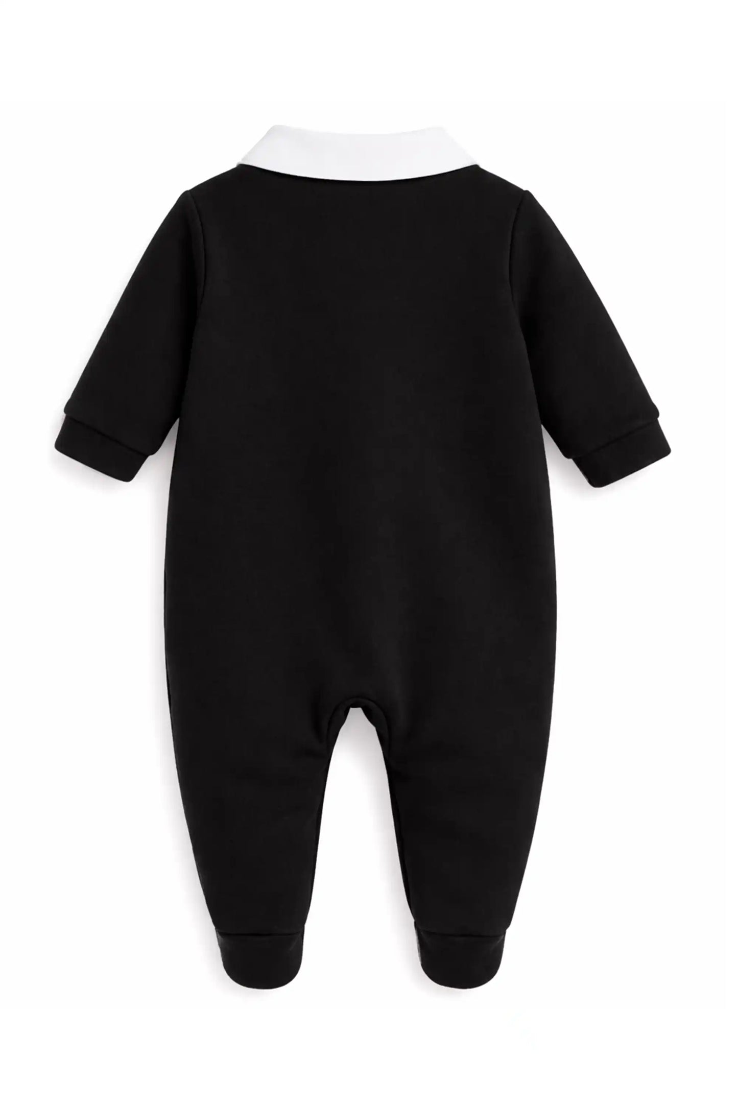 Baby Boy Tuxedo Romper Suit | Bow Tie & Necktie | 100% Cotton Footed Coverall