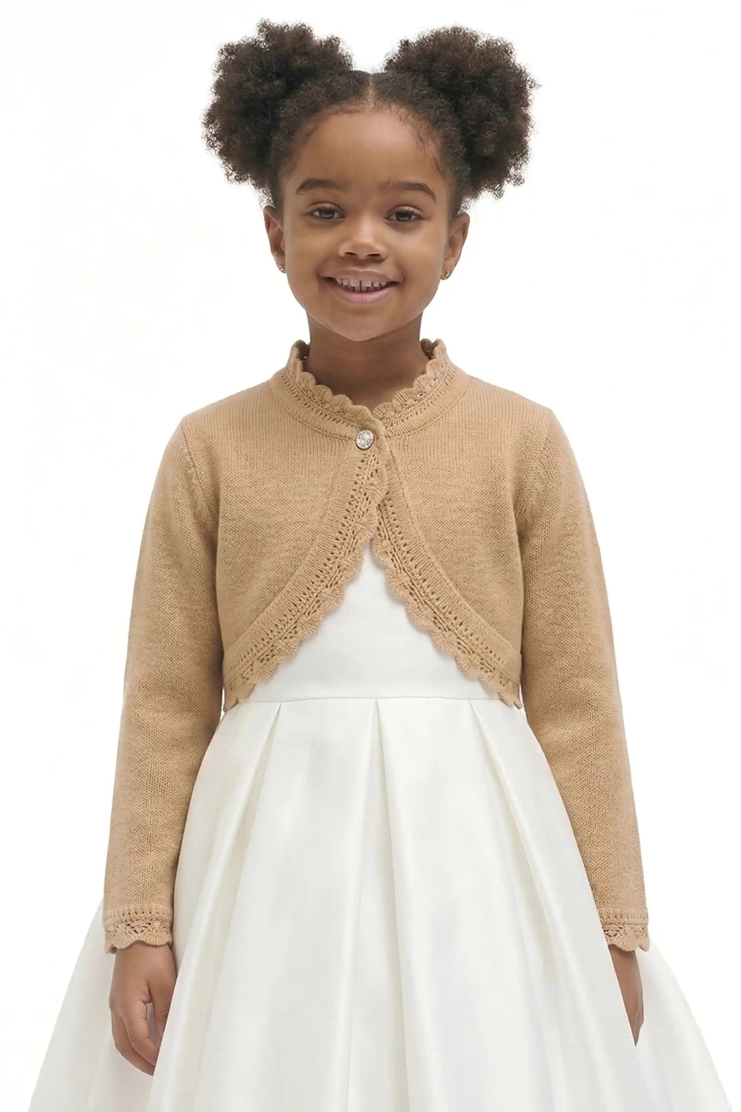 Little Girls' Knit Long Sleeve Button Closure Bolero Cardigan Shrug