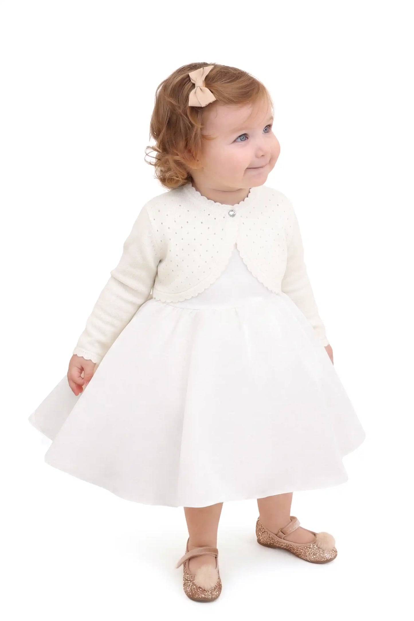 Baby Girls' Long Sleeve Knit One Button Closure Bolero Shrug