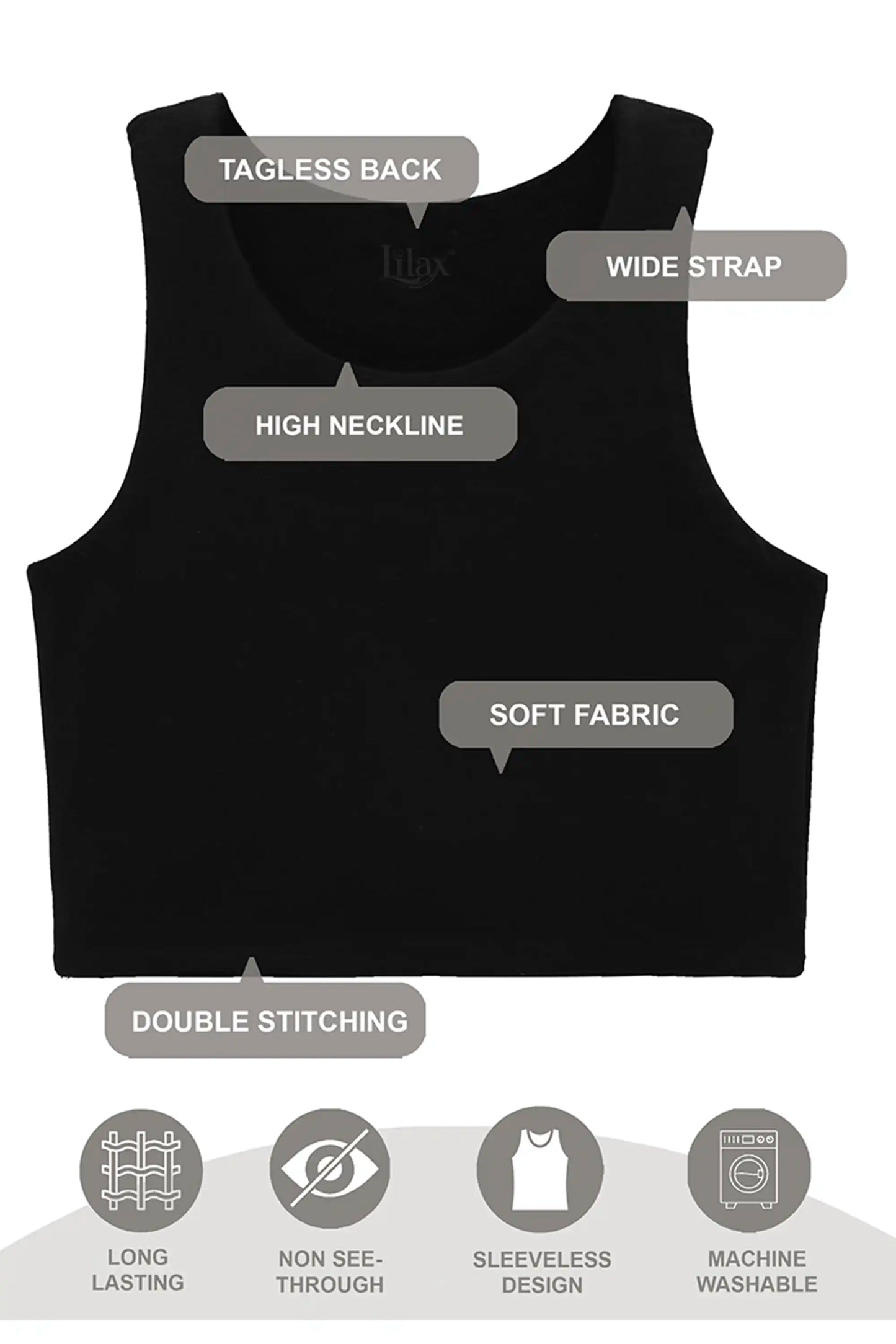 Girls' Double Lined Sleeveless Basic Crop Tank Top