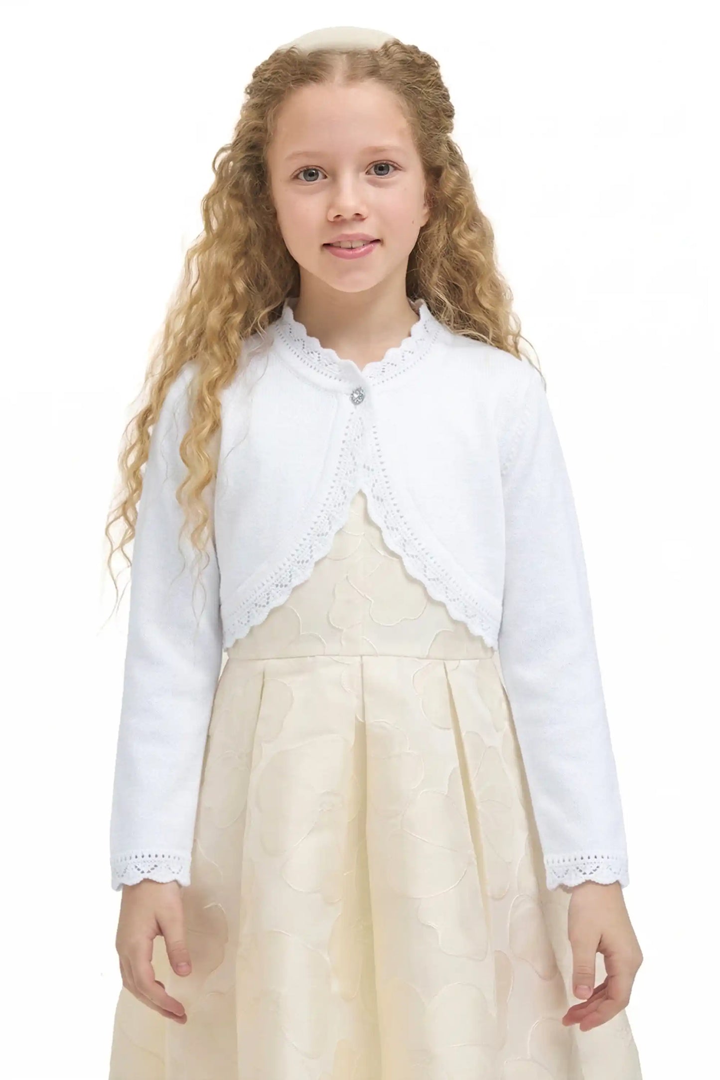 Little Girls' Knit Long Sleeve Button Closure Bolero Cardigan Shrug