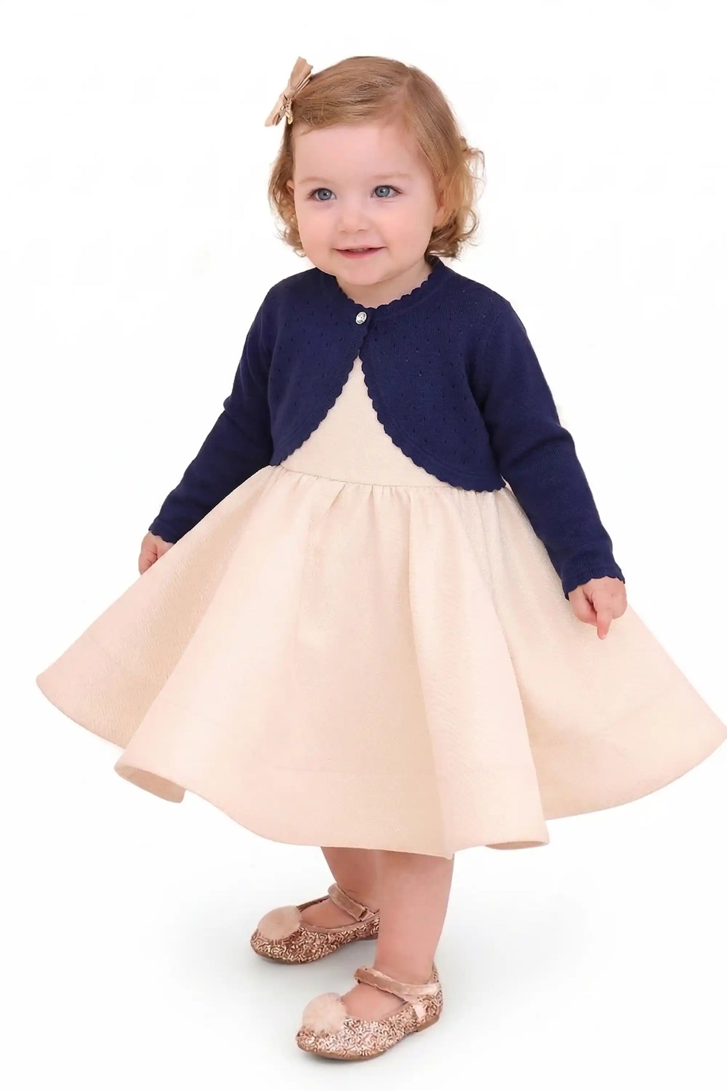 Baby Girls' Long Sleeve Knit One Button Closure Bolero Shrug