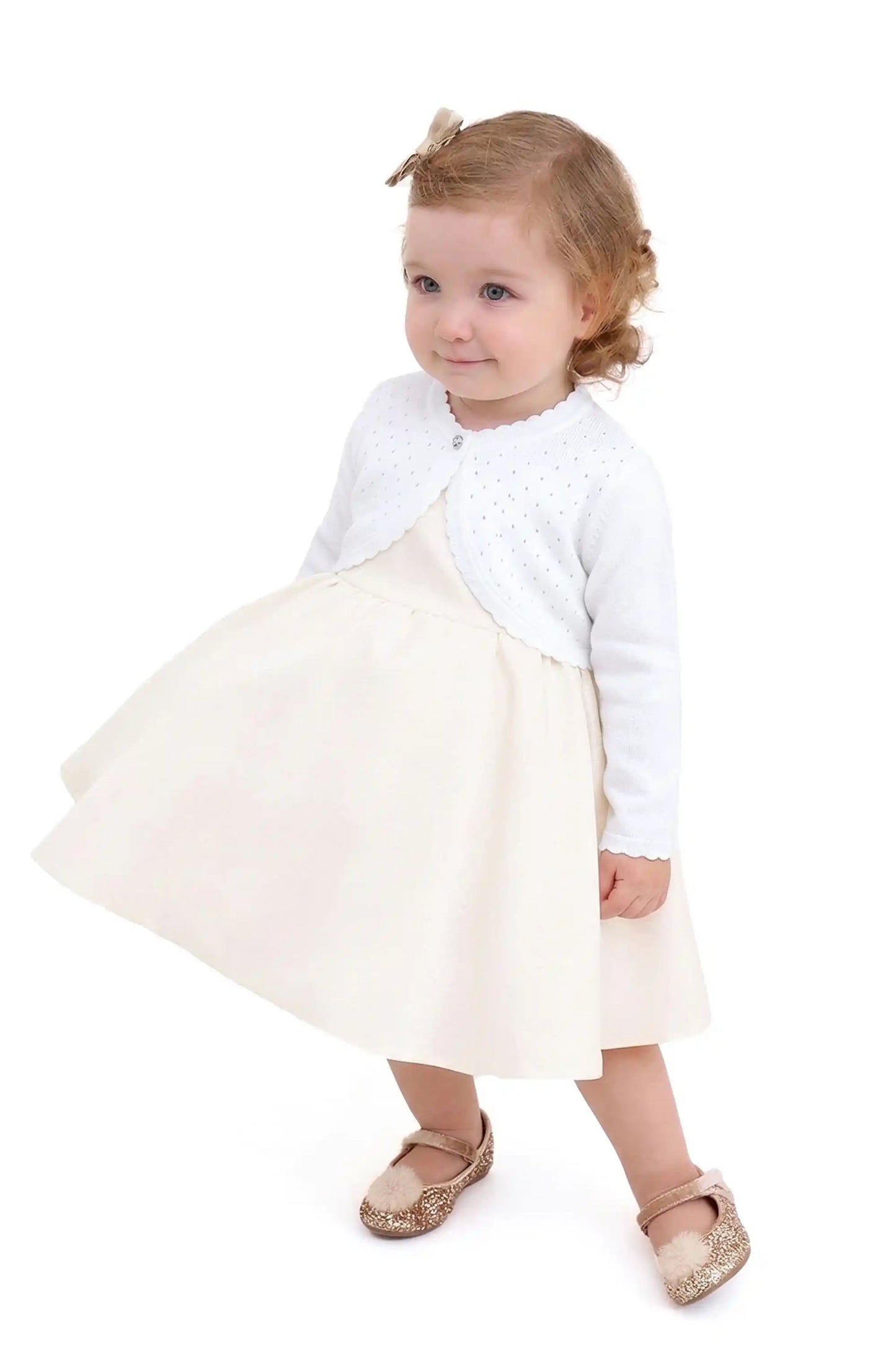 Baby Girls' Long Sleeve Knit One Button Closure Bolero Shrug