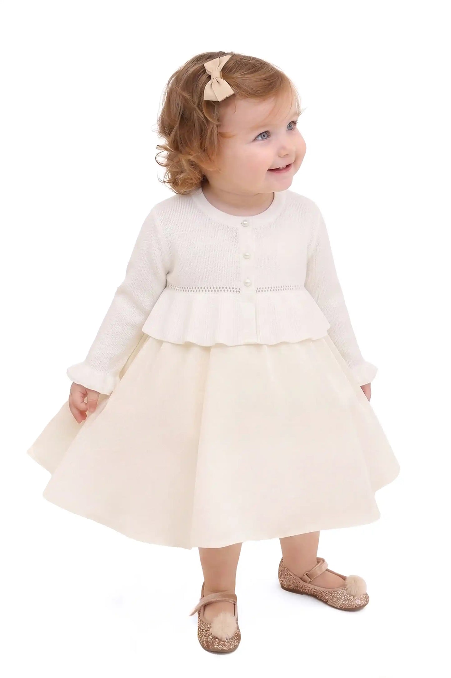 Baby Girls' Long Sleeve Knit One Button Closure Bolero Shrug