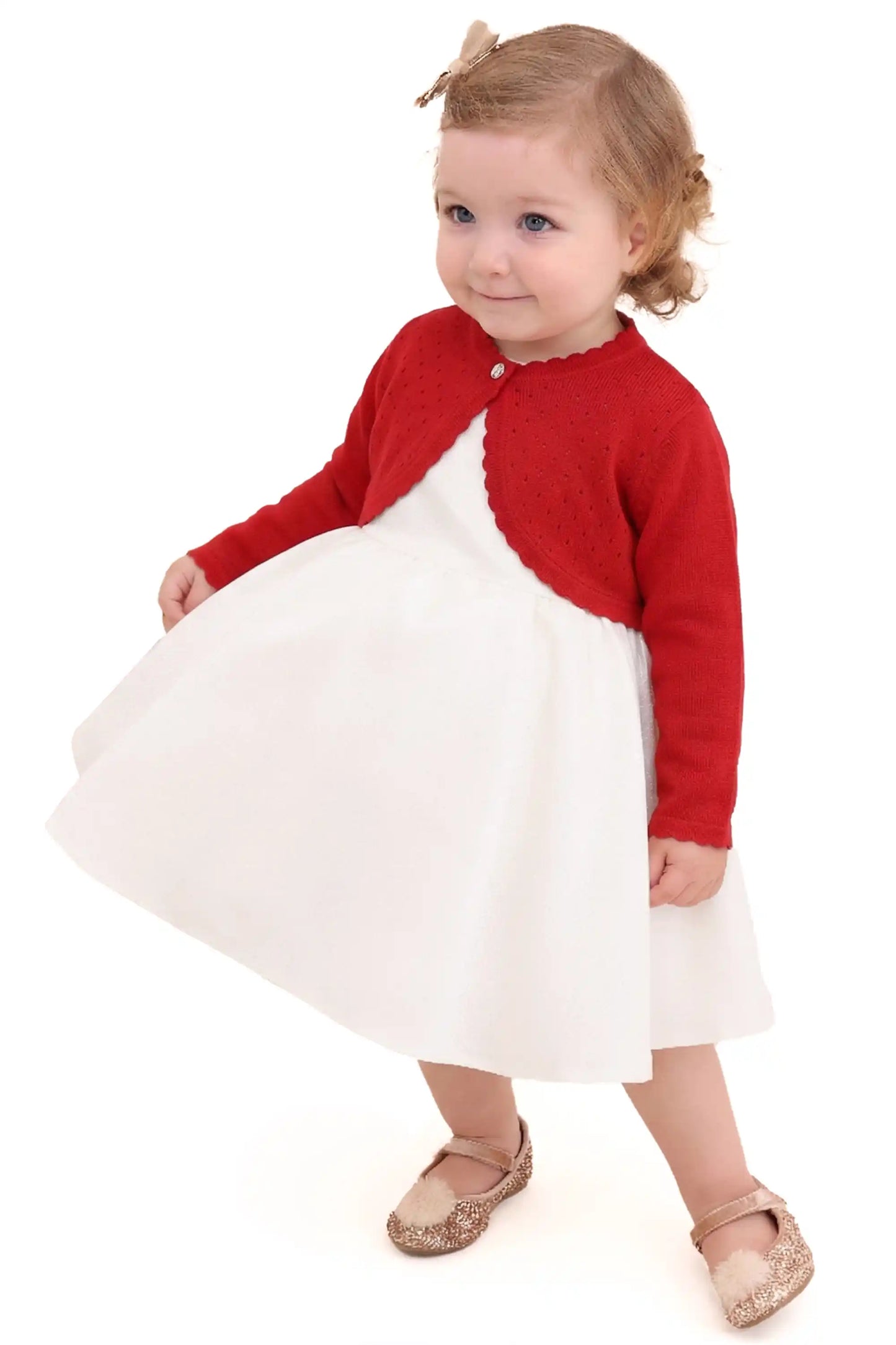 Baby Girls' Long Sleeve Knit One Button Closure Bolero Shrug