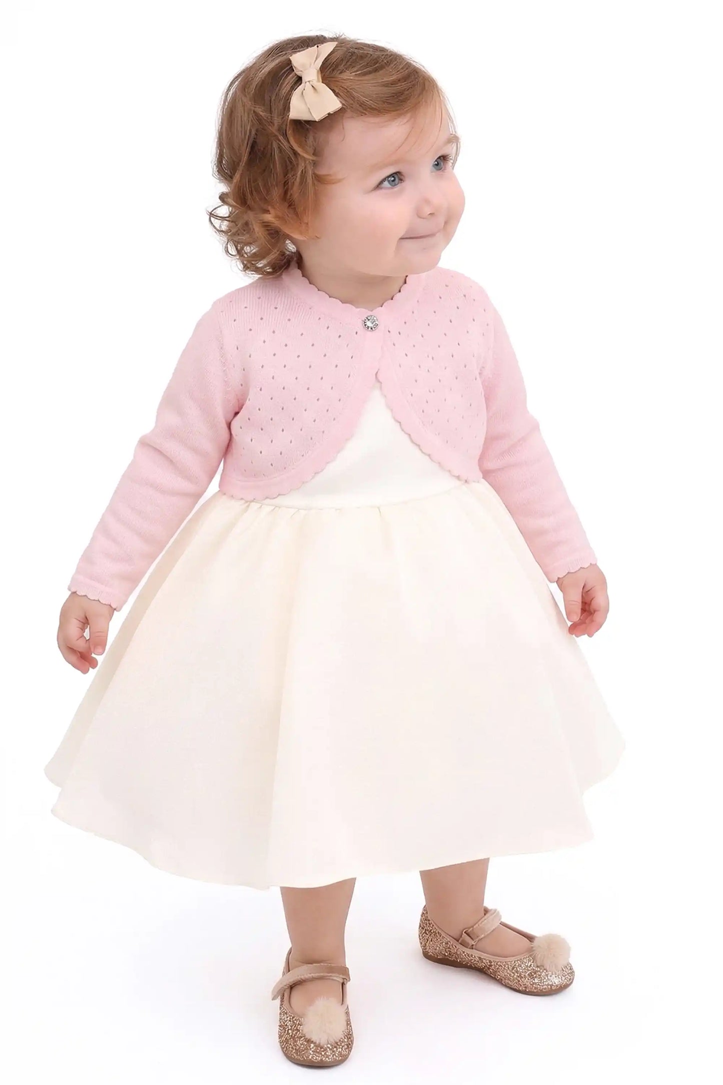 Baby Girls' Long Sleeve Knit One Button Closure Bolero Shrug