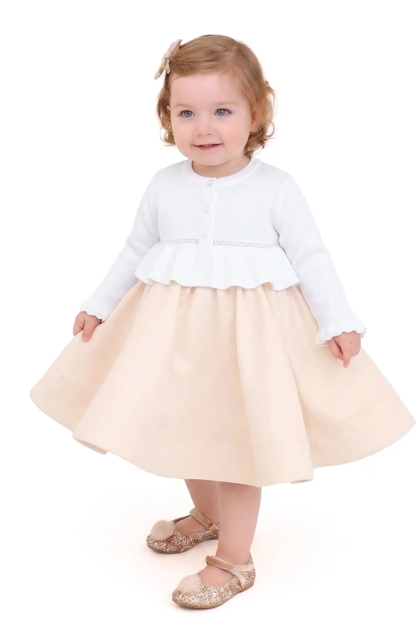 Baby Girls' Long Sleeve Knit One Button Closure Bolero Shrug