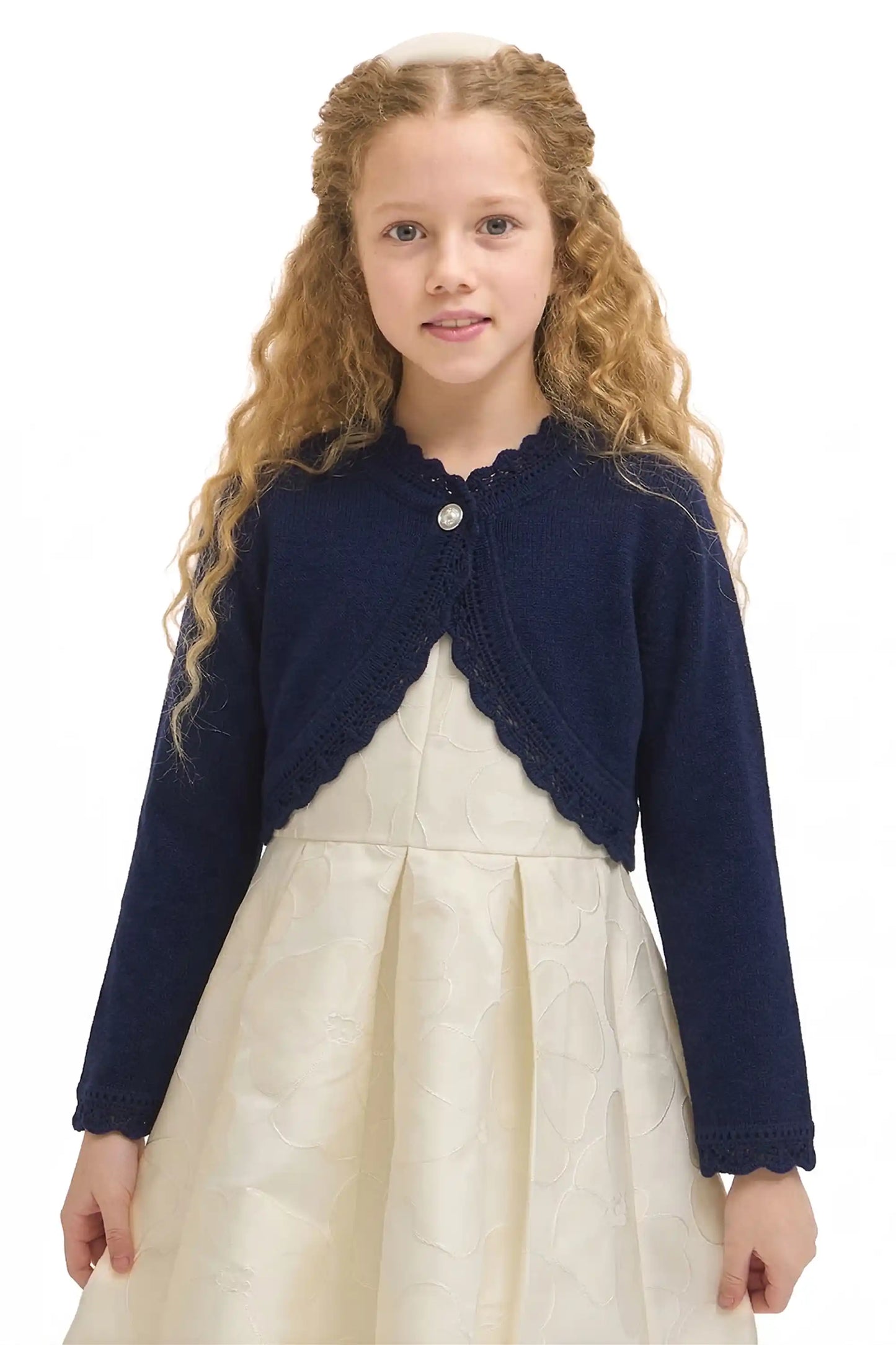 Little Girls' Knit Long Sleeve Button Closure Bolero Cardigan Shrug