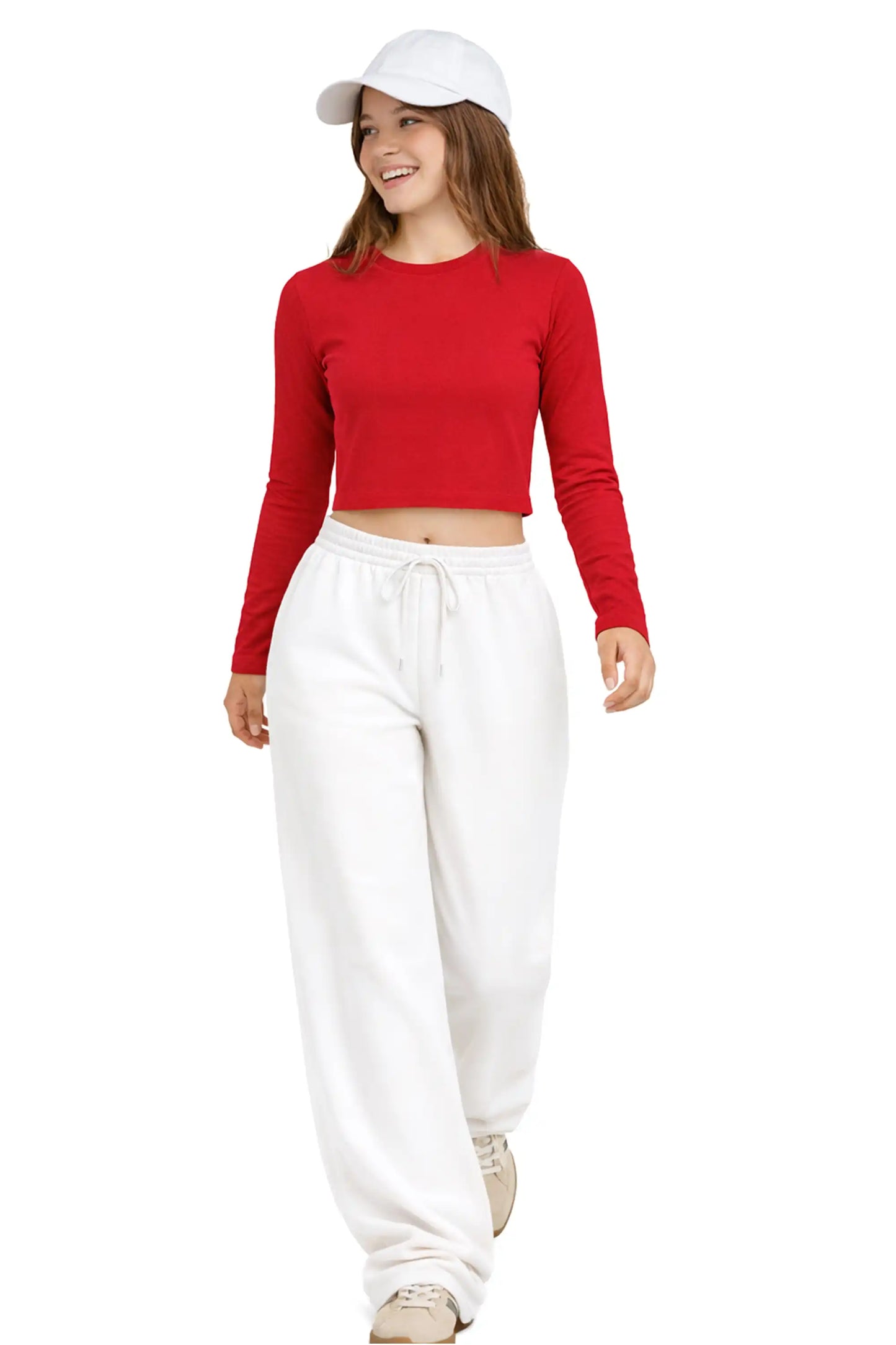 Girls' Long Sleeve Crop Top – Soft Cotton, 4-Way Stretch, Breathable Everyday Tee