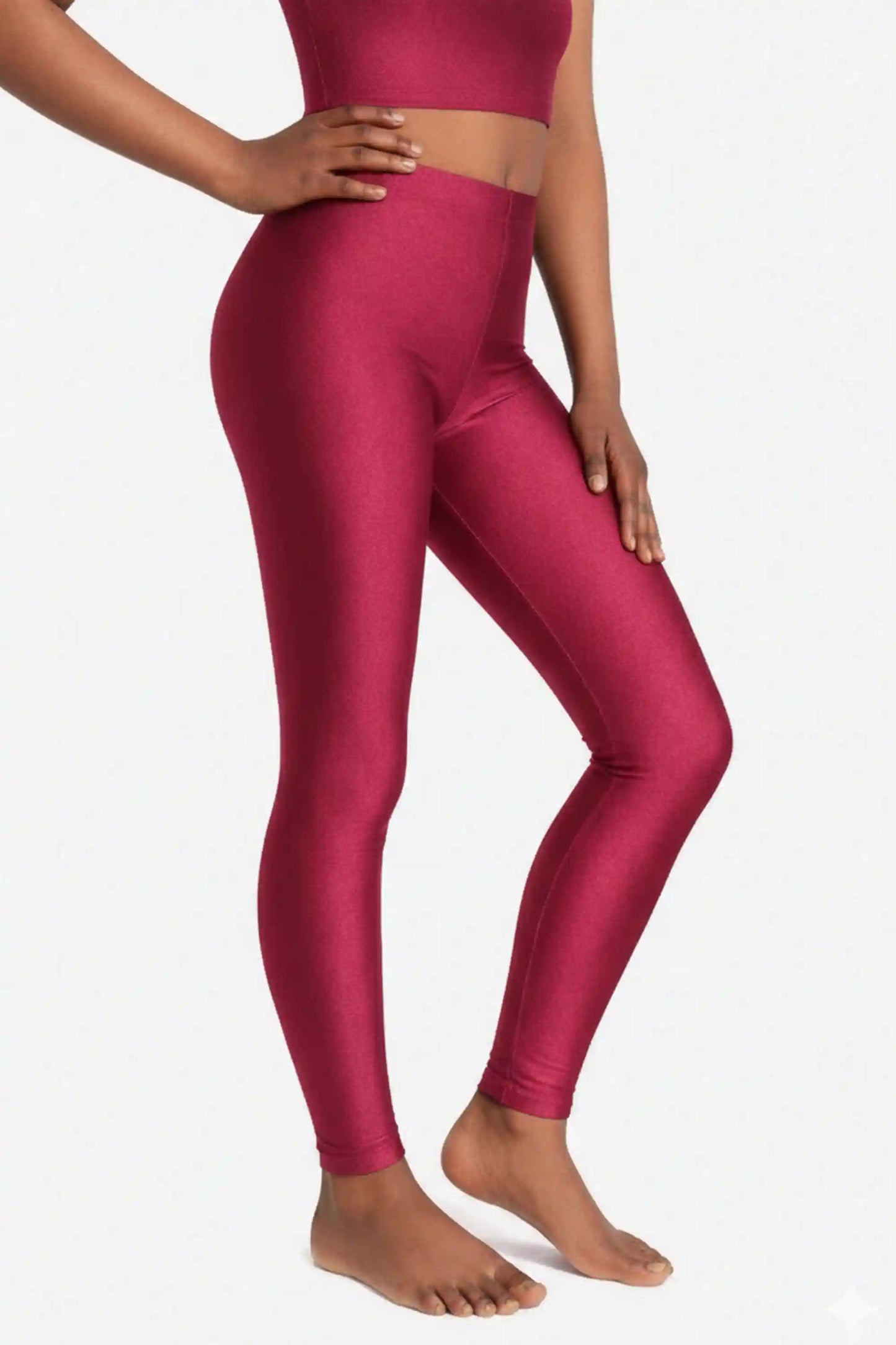 Girls Shiny High Waisted Leggings – Dance & Gymnastics Stretch Tights