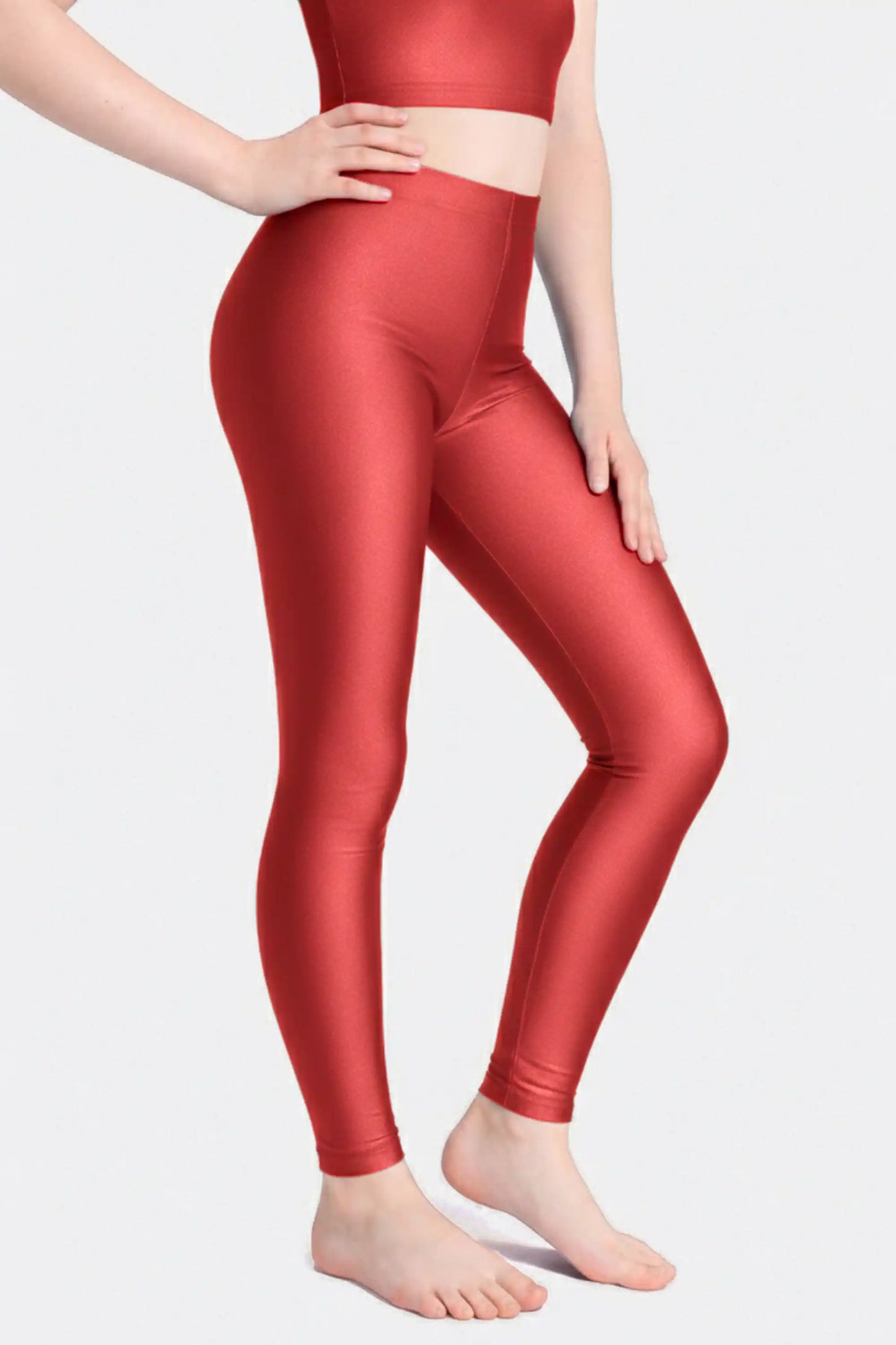 Girls Shiny High Waisted Leggings – Dance & Gymnastics Stretch Tights