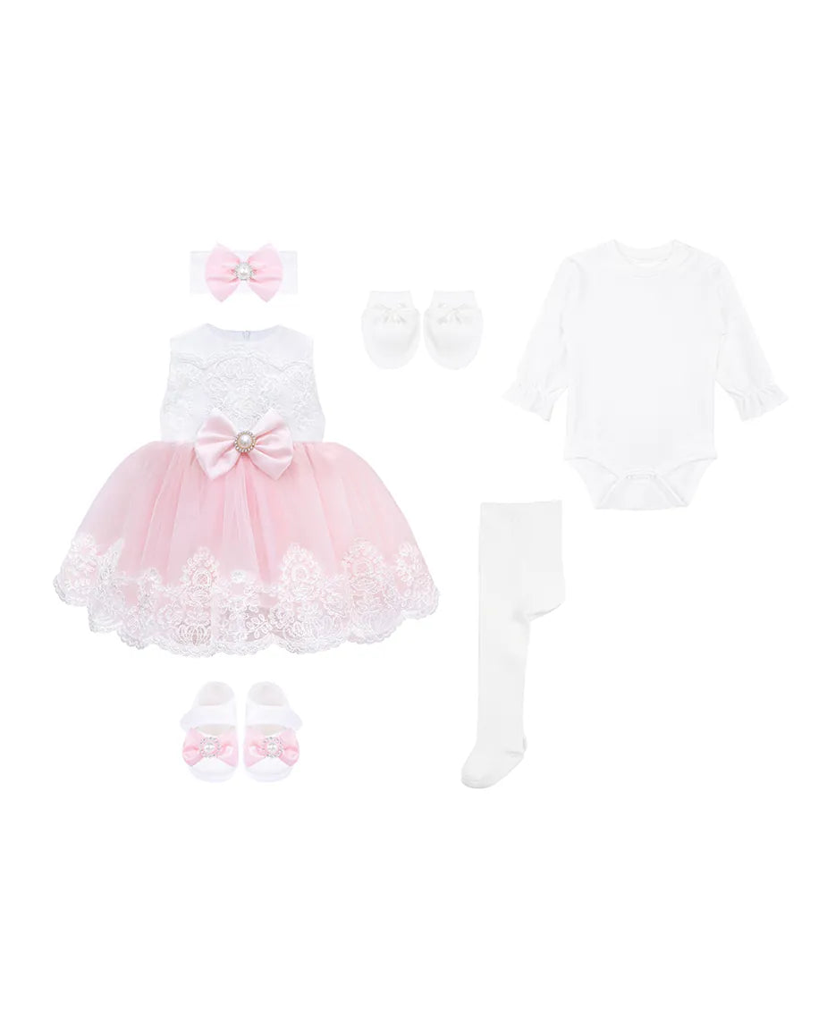Newborn 6-Piece Lace & Tulle Princess Dress Set