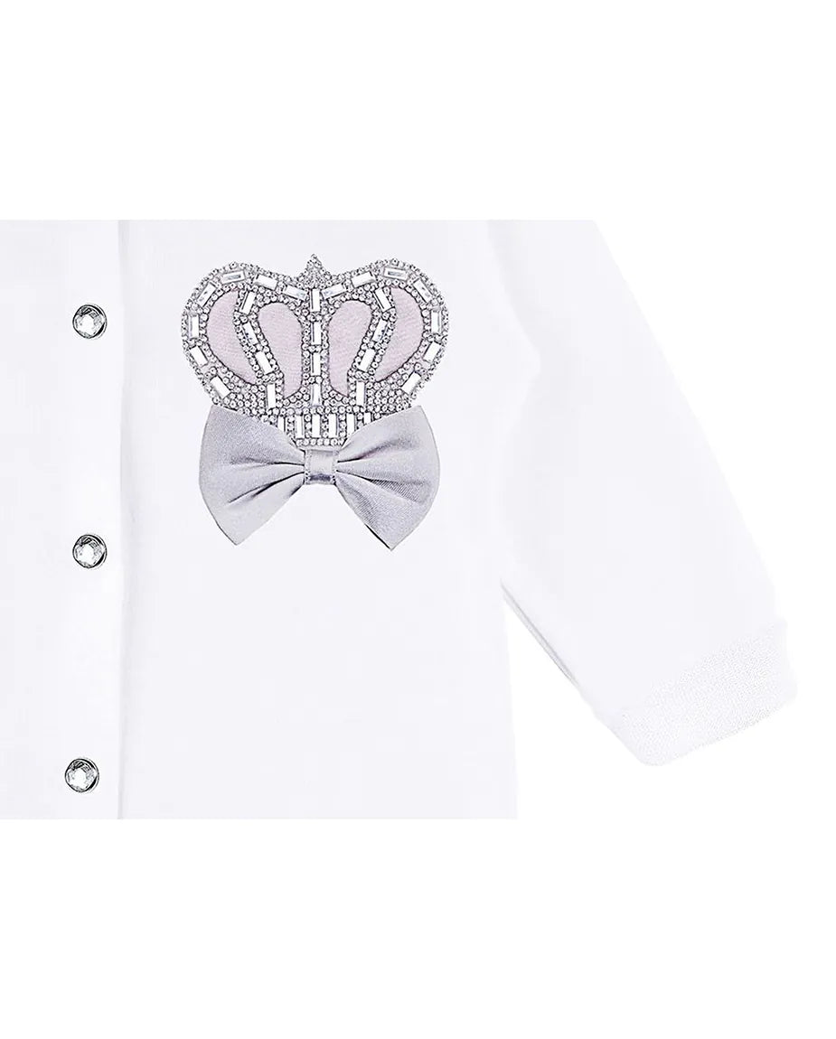 Newborn 3-Piece Cotton Jeweled Crown Layette Set