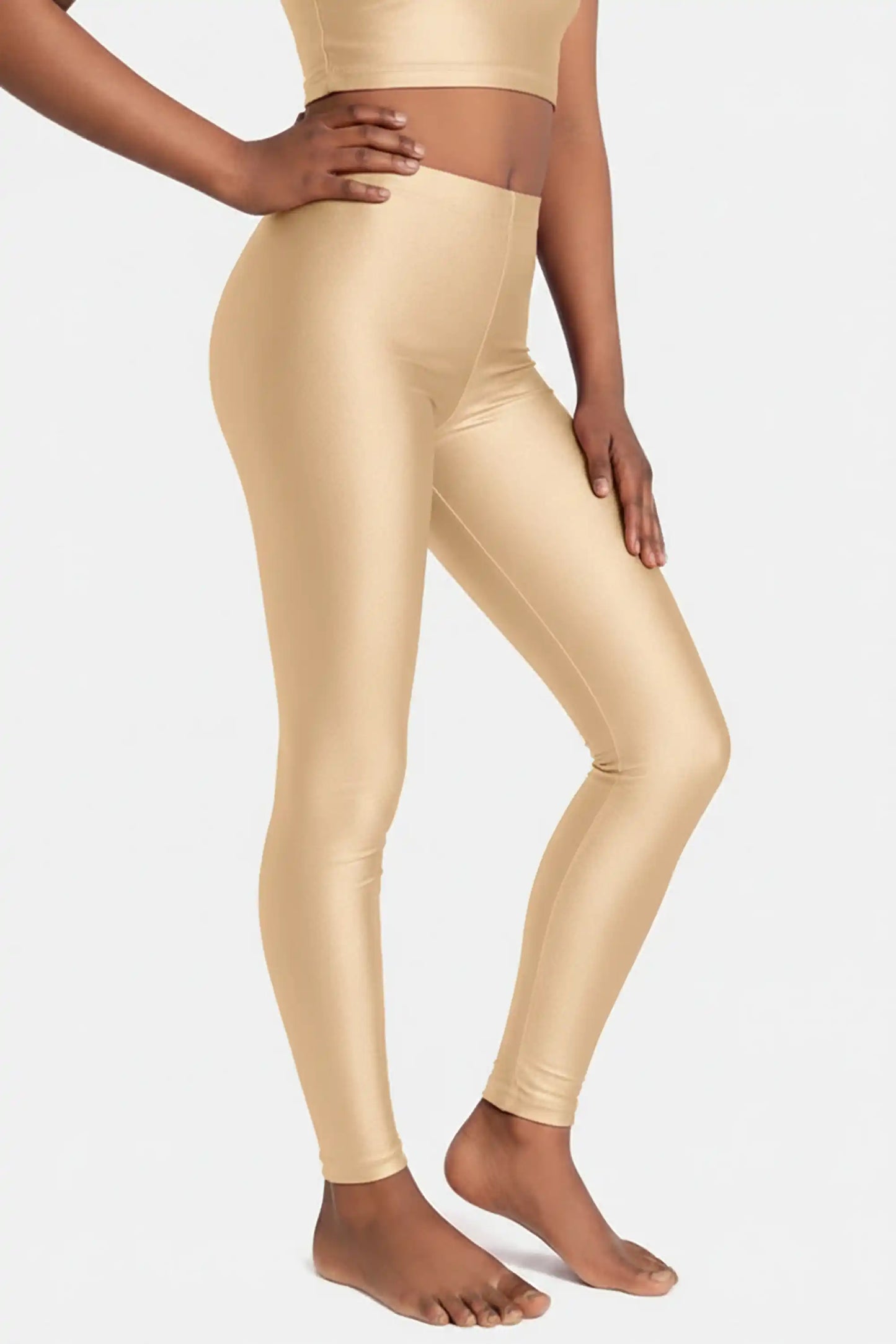 Girls Shiny High Waisted Leggings – Dance & Gymnastics Stretch Tights