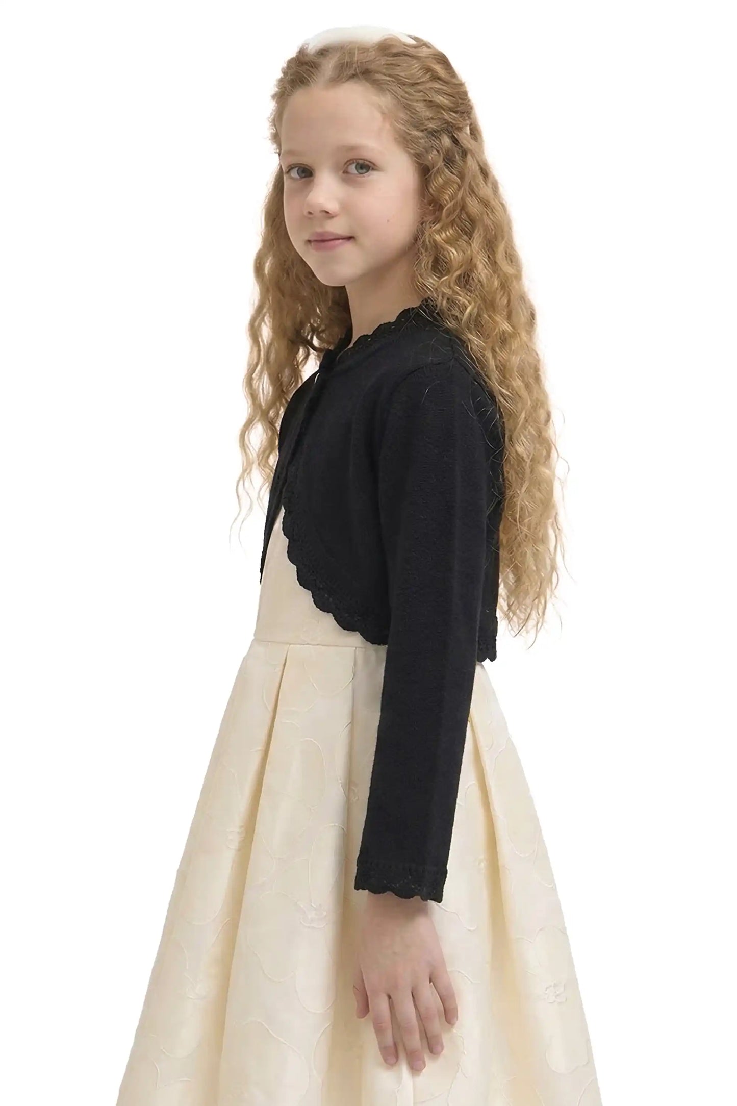 Little Girls' Knit Long Sleeve Button Closure Bolero Cardigan Shrug