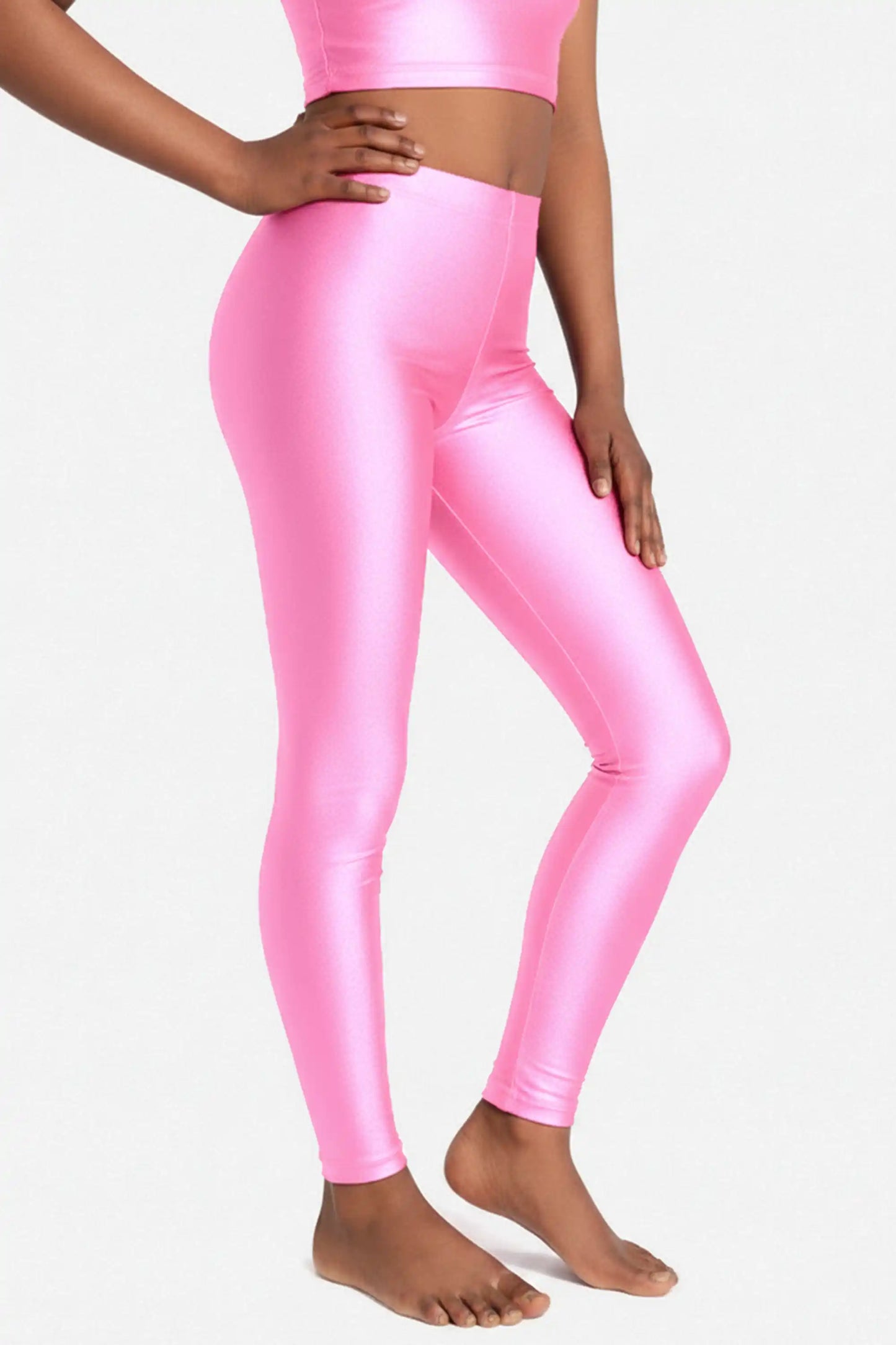 Girls Shiny High Waisted Leggings – Dance & Gymnastics Stretch Tights