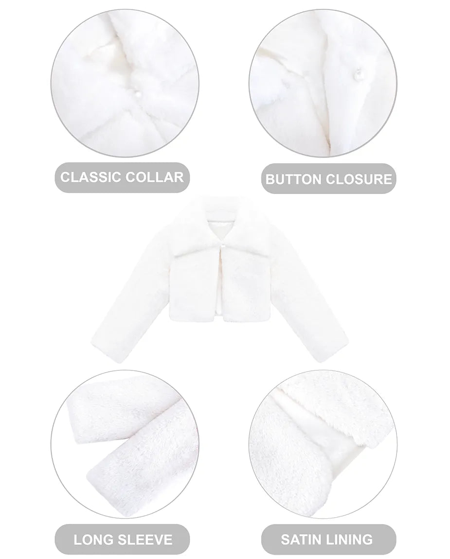 Girls Faux Fur Bolero Oversized Collar Jacket