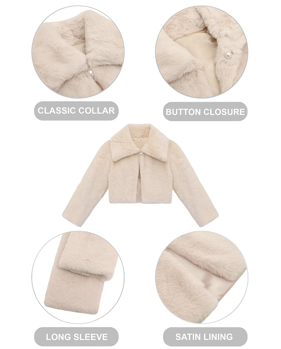 Girls Faux Fur Bolero Oversized Collar Jacket