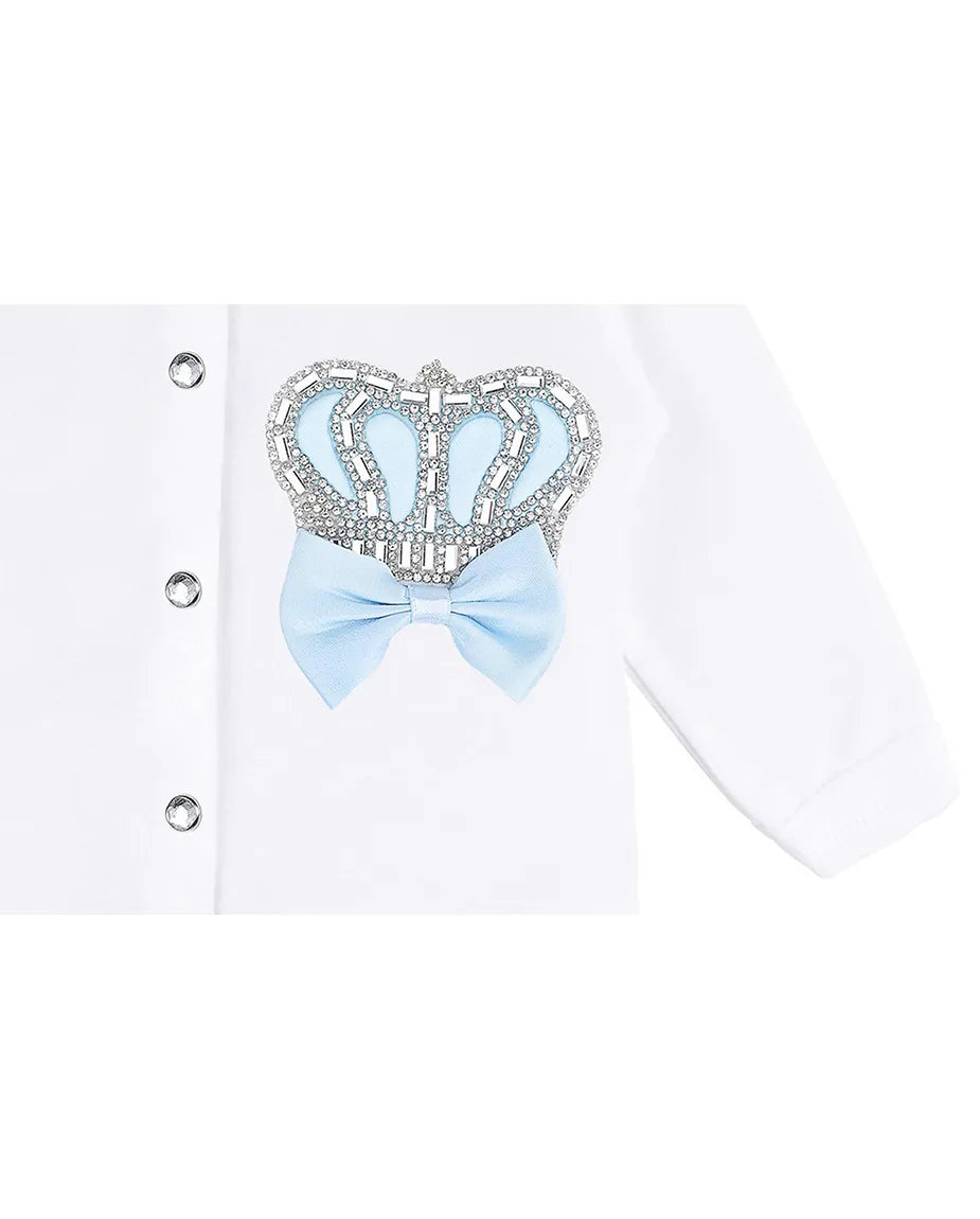 Newborn 3-Piece Cotton Jeweled Crown Layette Set
