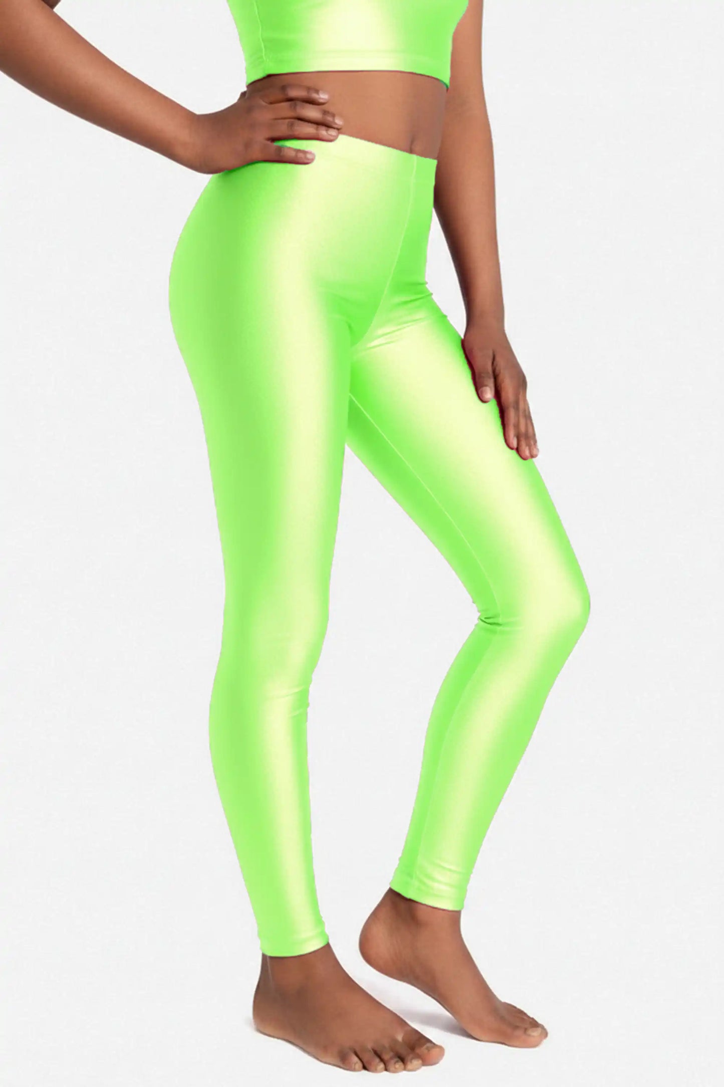 Girls Shiny High Waisted Leggings – Dance & Gymnastics Stretch Tights