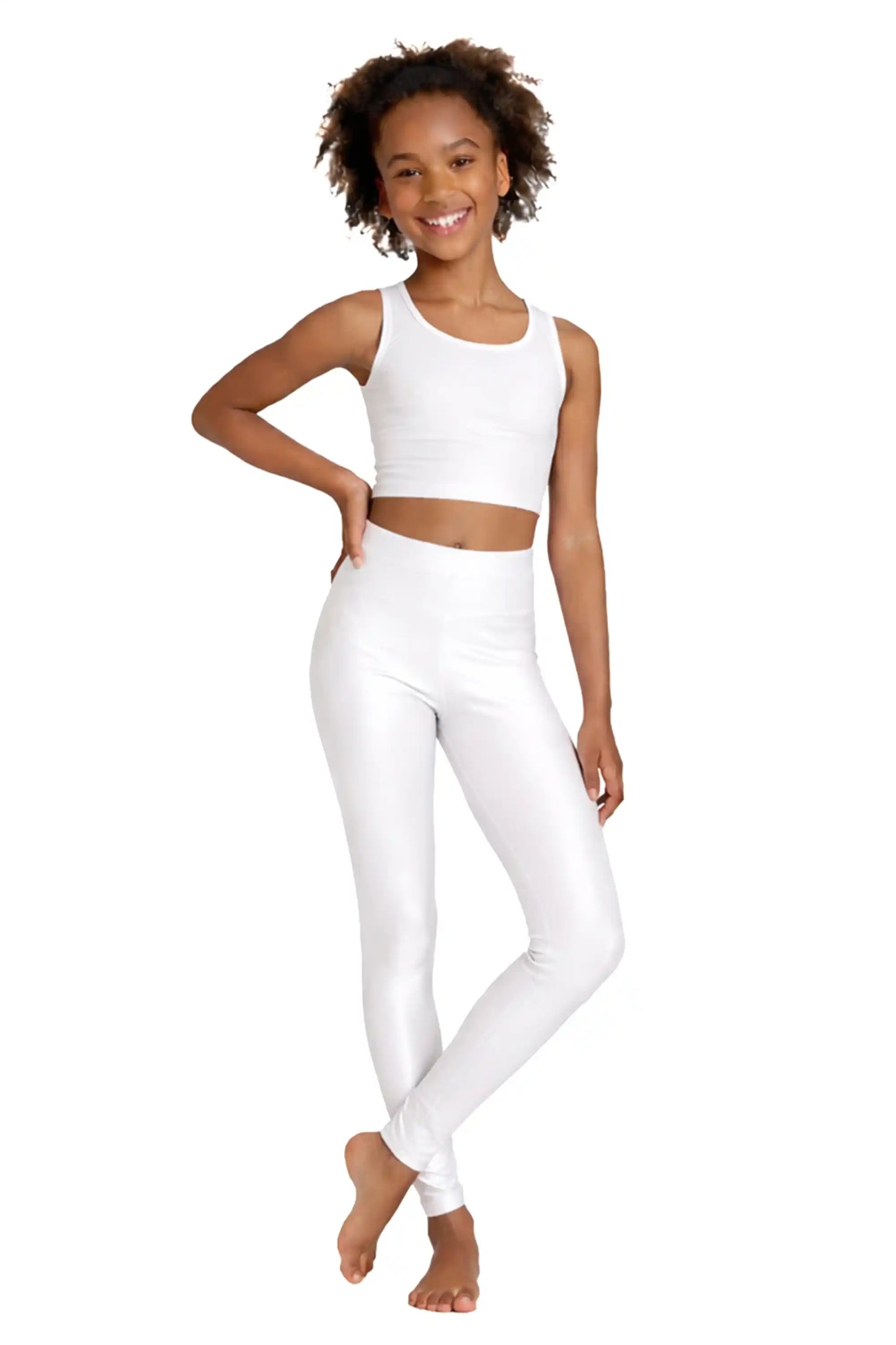 Girls Shiny High Waisted Leggings – Dance & Gymnastics Stretch Tights