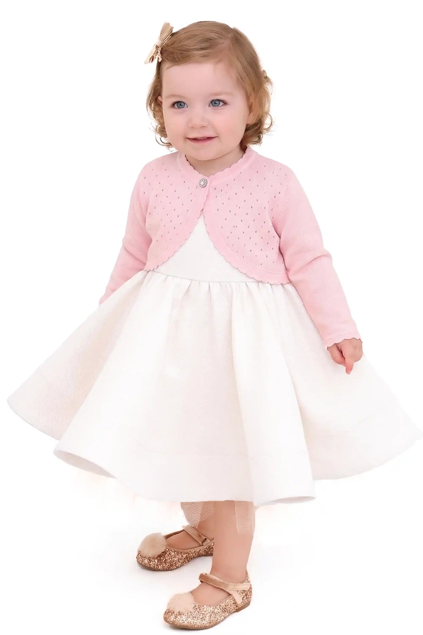 Baby Girls' Long Sleeve Knit One Button Closure Bolero Shrug
