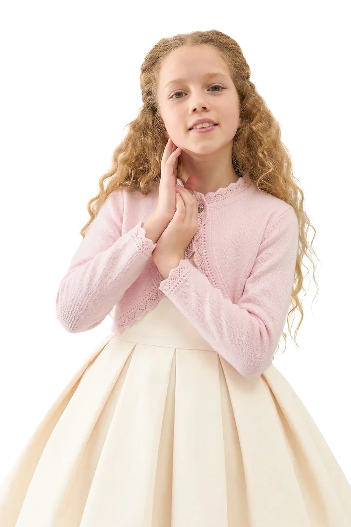 Little Girls' Knit Long Sleeve Button Closure Bolero Cardigan Shrug