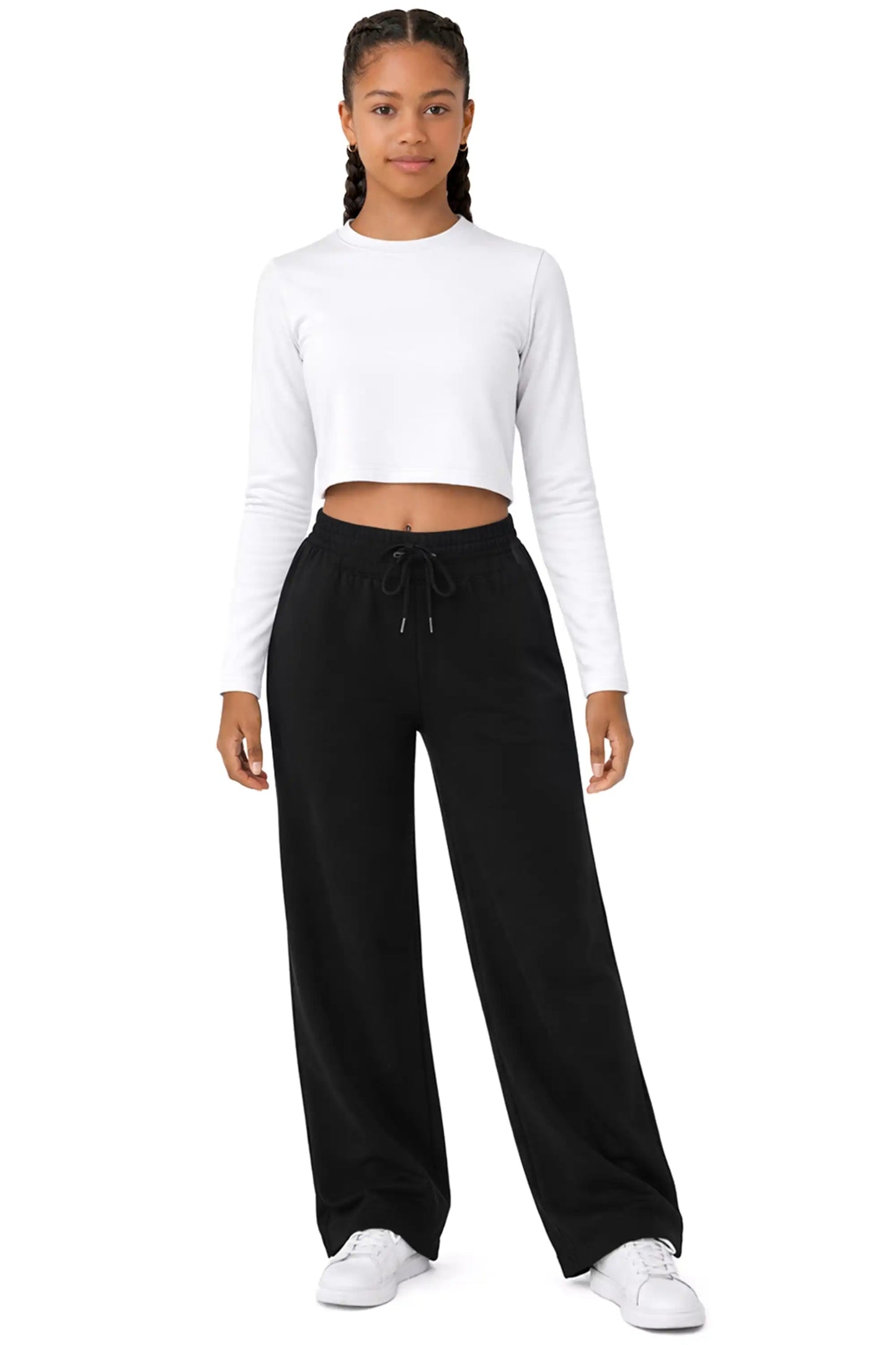 Girls' Long Sleeve Crop Top – Soft Cotton, 4-Way Stretch, Breathable Everyday Tee