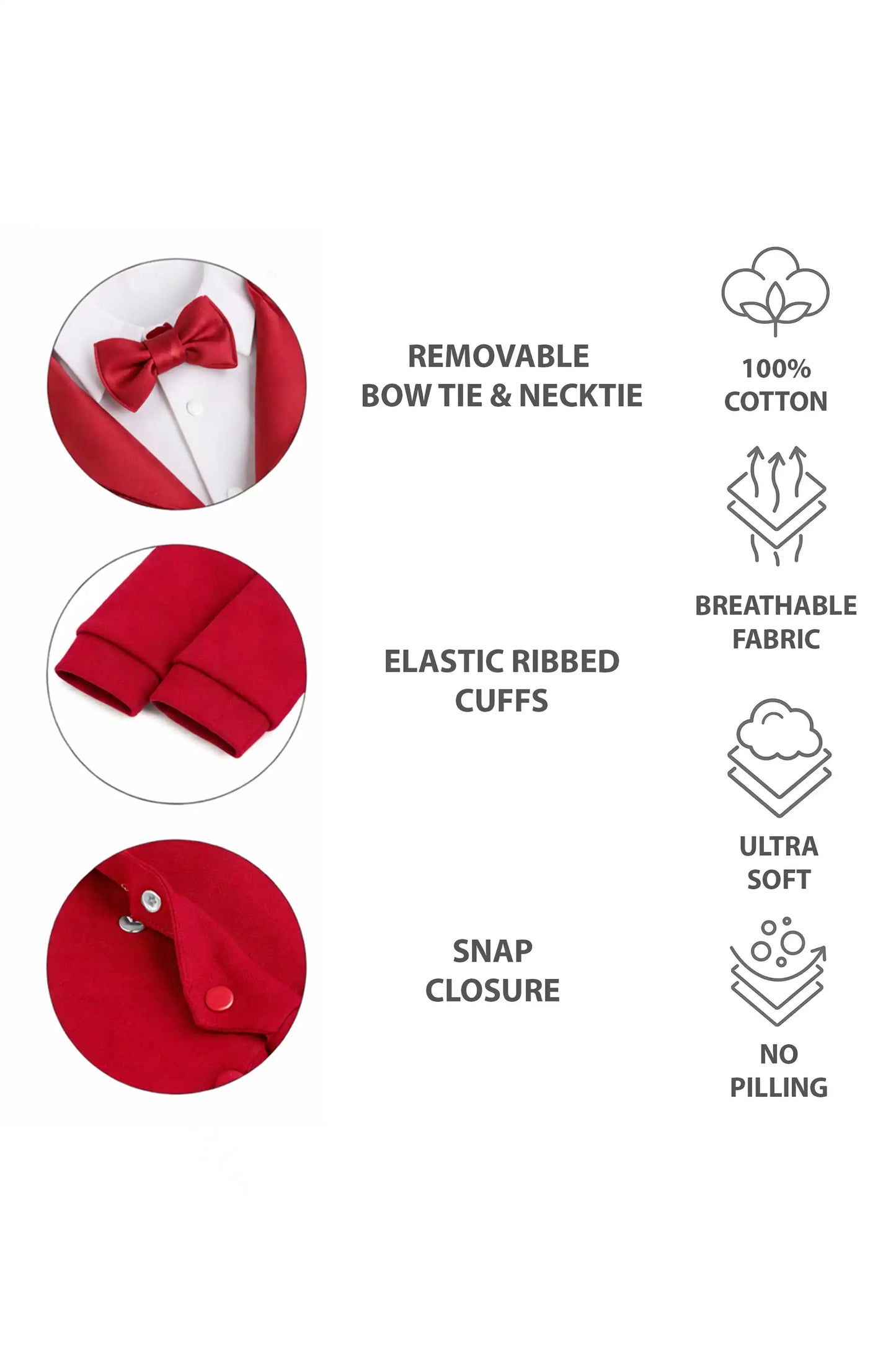 Baby Boy Tuxedo Romper Suit | Bow Tie & Necktie | 100% Cotton Footed Coverall