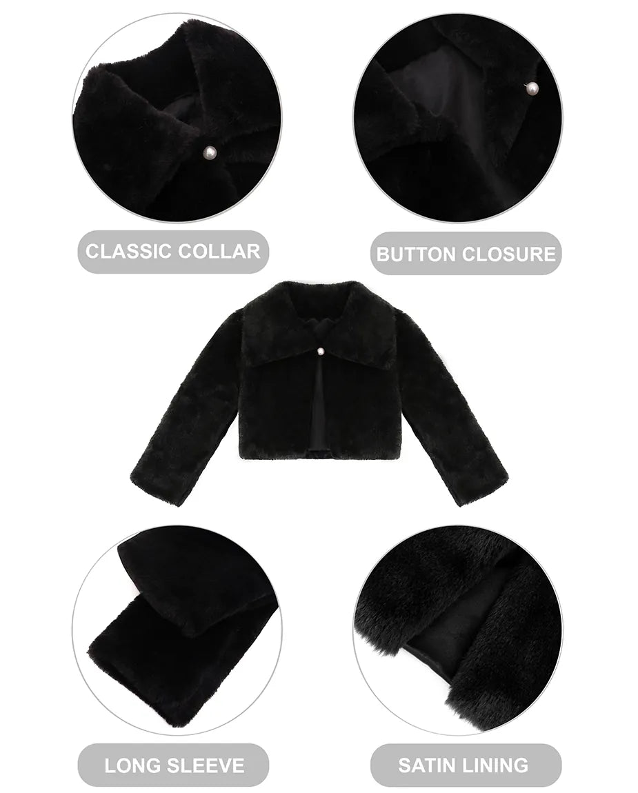 Girls Faux Fur Bolero Oversized Collar Jacket