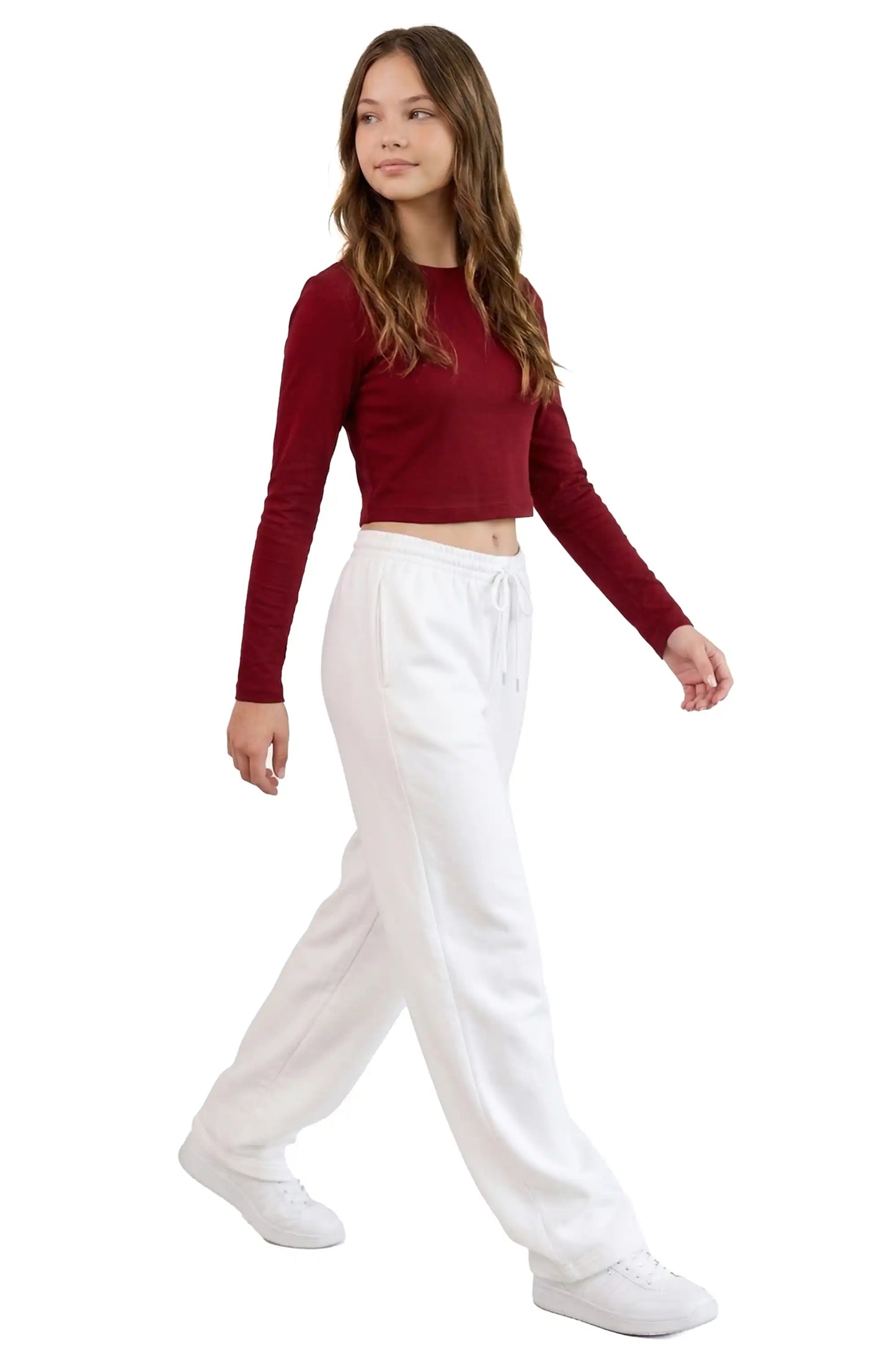 Girls' Long Sleeve Crop Top – Soft Cotton, 4-Way Stretch, Breathable Everyday Tee