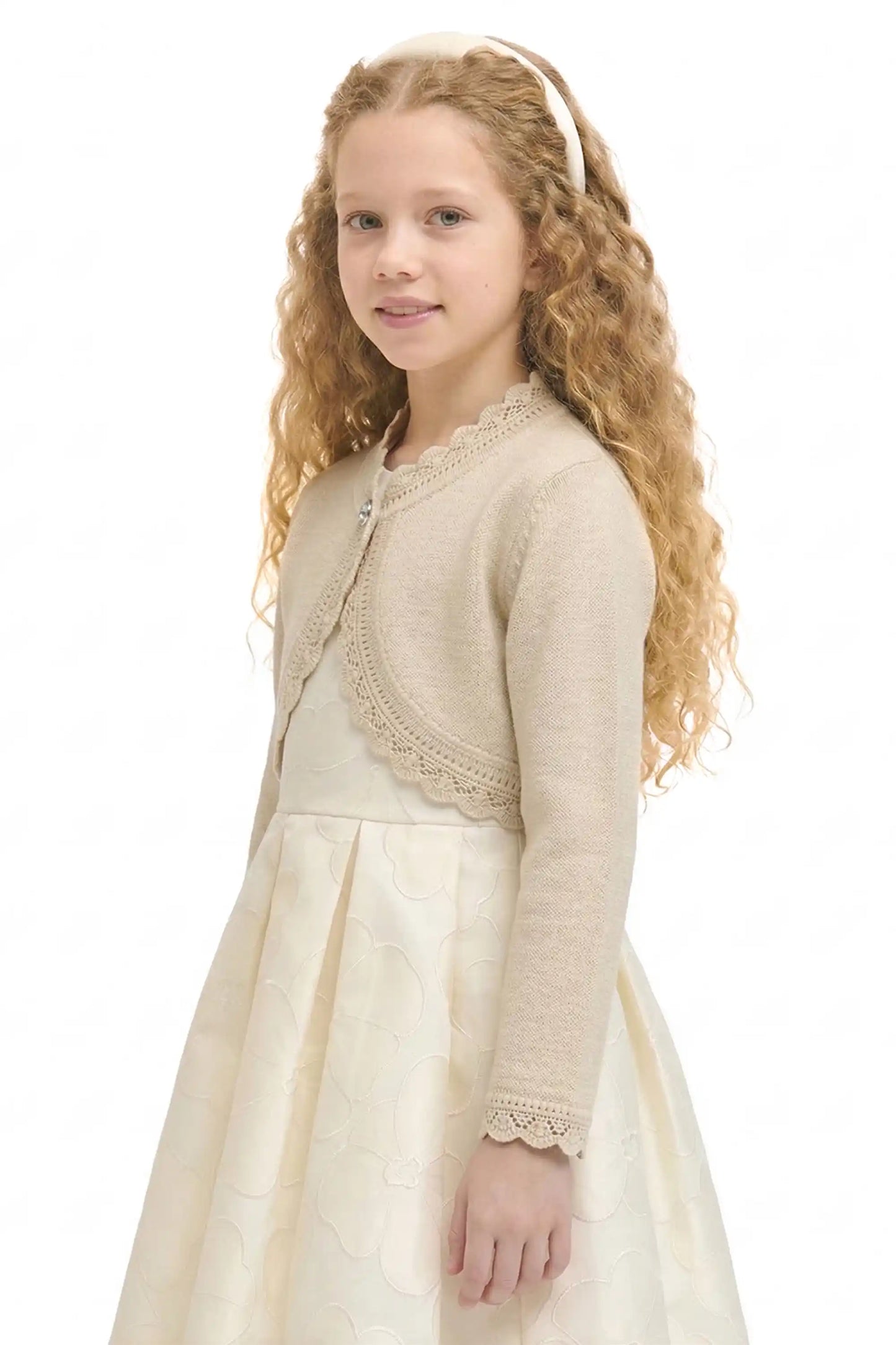 Little Girls' Knit Long Sleeve Button Closure Bolero Cardigan Shrug