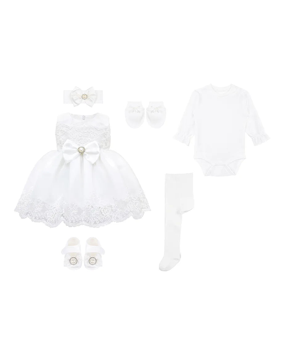 Newborn 6-Piece Lace & Tulle Princess Dress Set