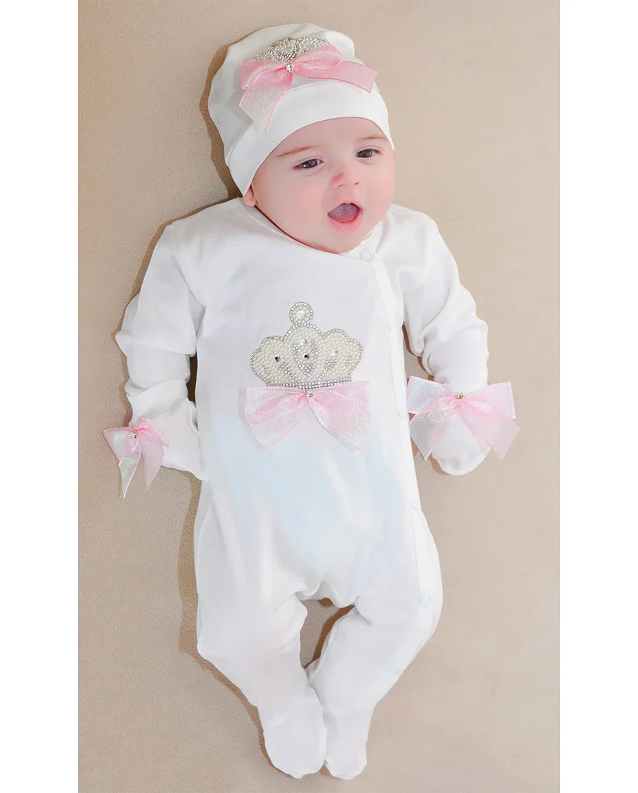 Jeweled Crown Layette Gift Set for Baby Girls: 3 Pieces
